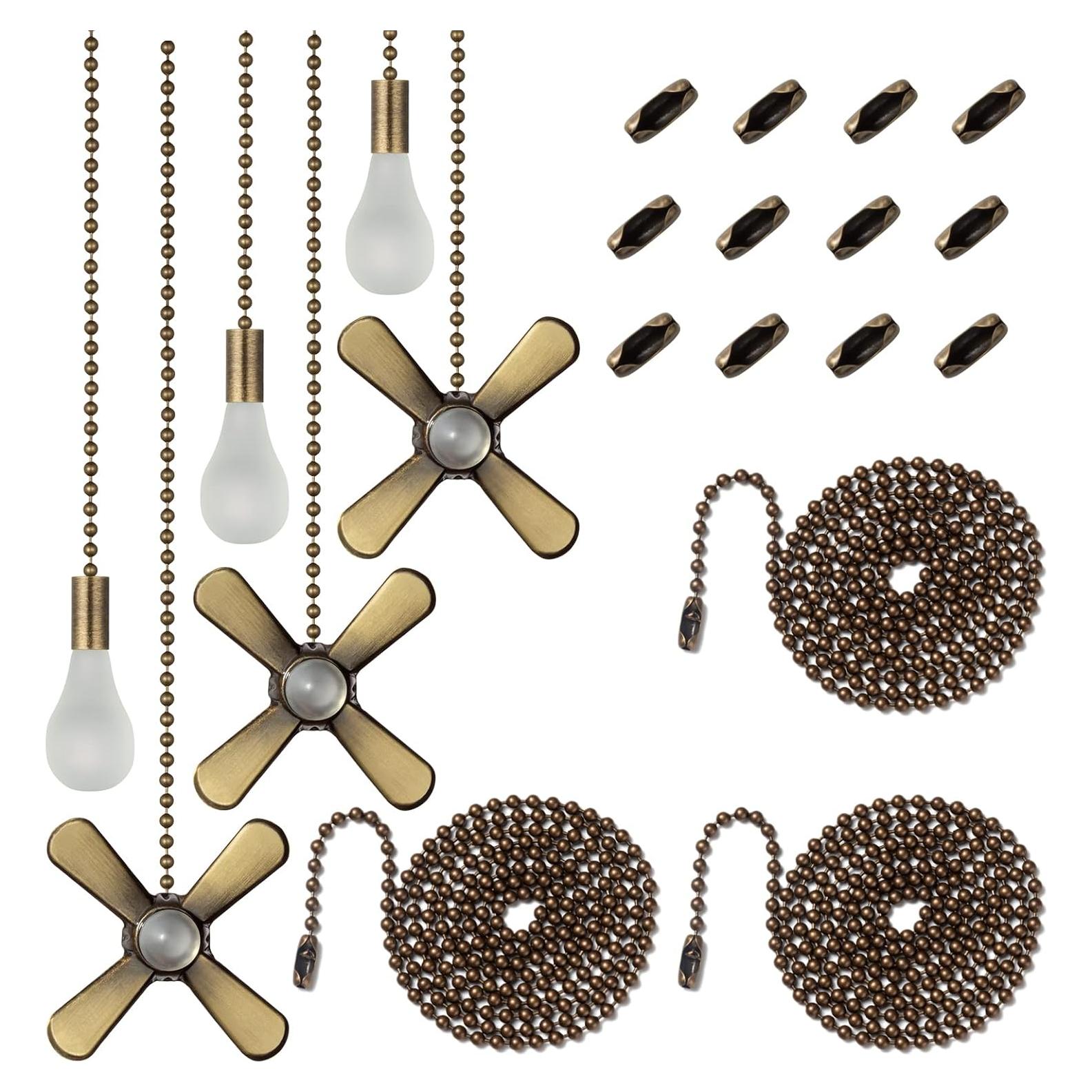 Set de Cadenas de Tirar para Ventilador ELFCAB Bronce 6 Piezas