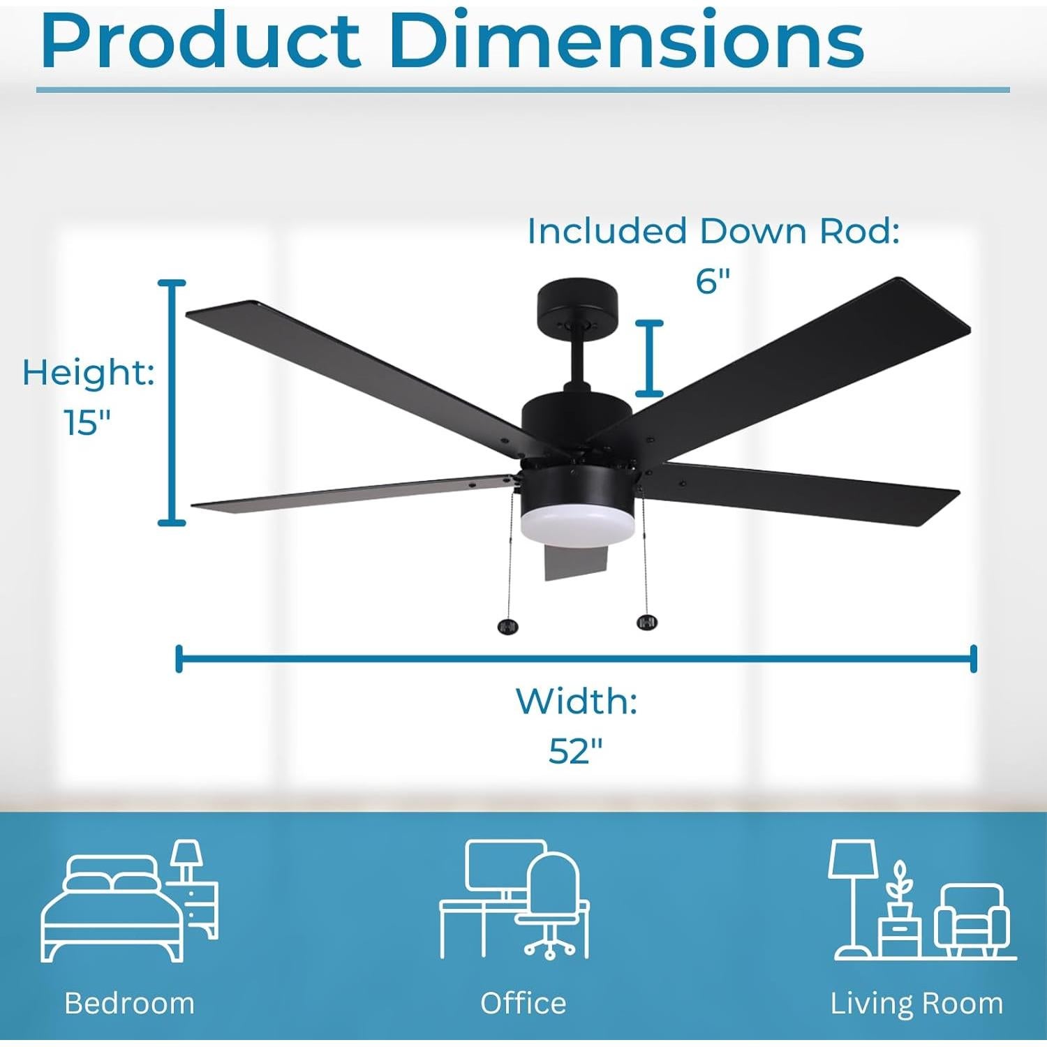 Ventilador de Techo 132 cm HOMEnhancements Negro con Luz LED
