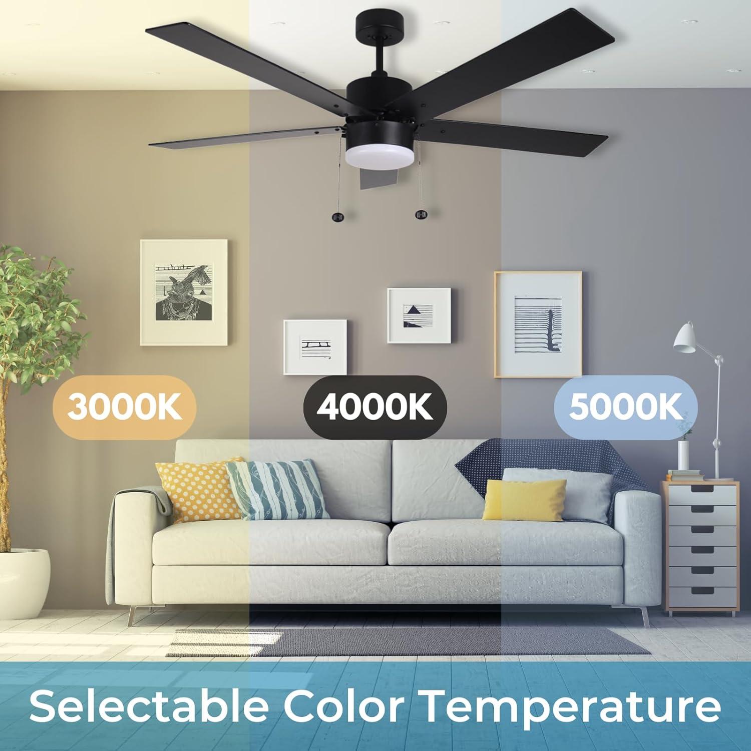 Ventilador de Techo 132 cm HOMEnhancements Negro con Luz LED