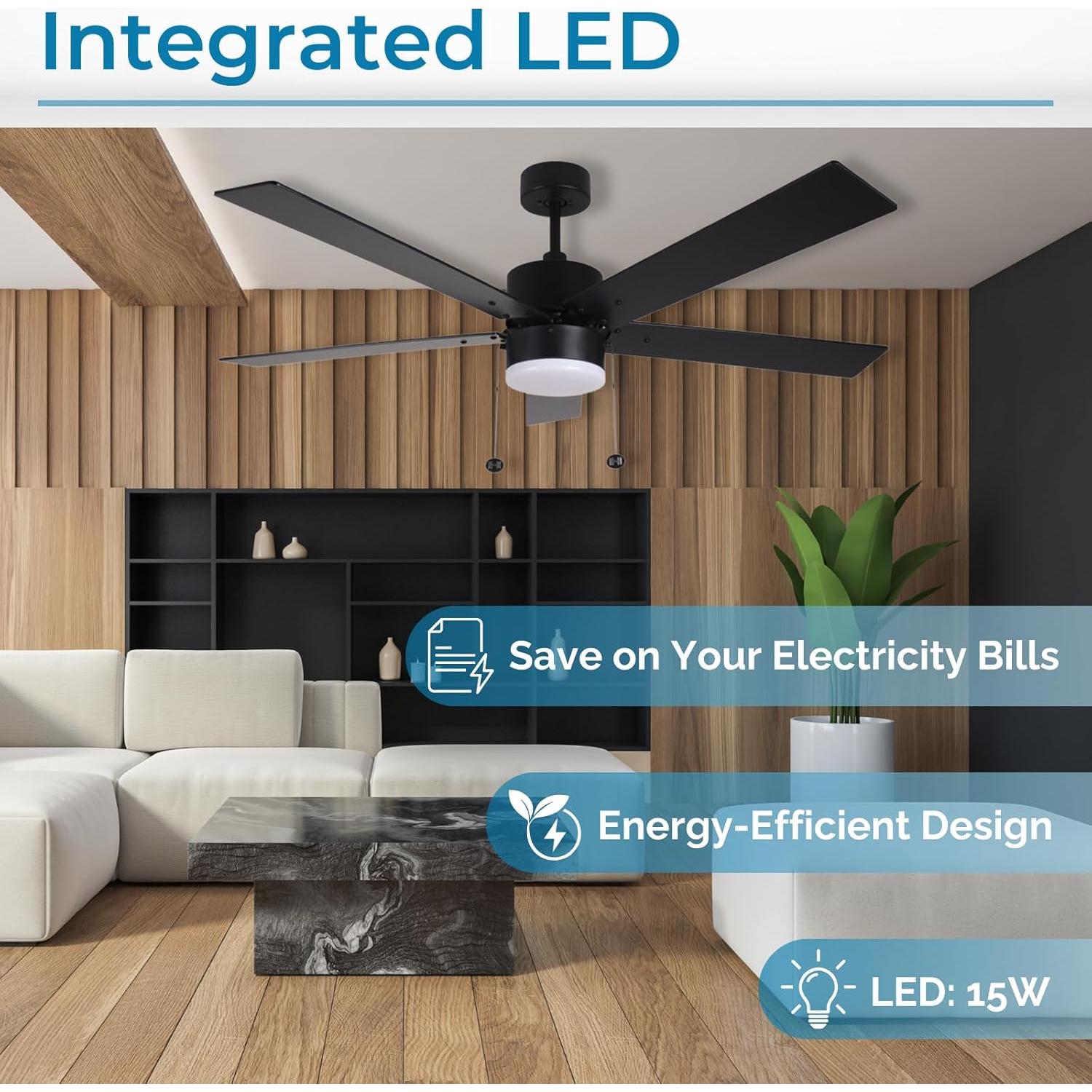 Ventilador de Techo 132 cm HOMEnhancements Negro con Luz LED