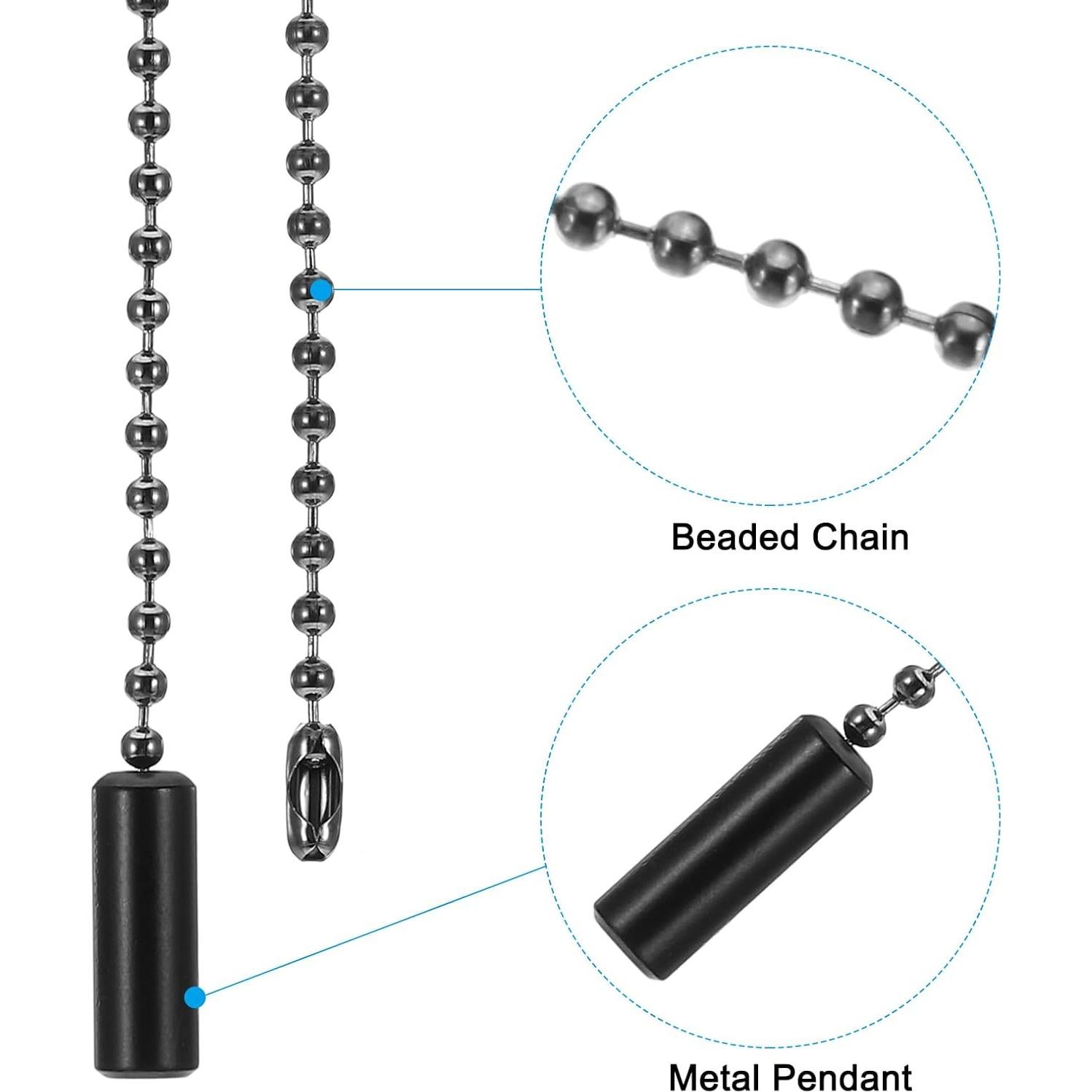 Cadena de Tirar para Ventilador de Techo PATIKIL 1m Negro - 2 Pcs