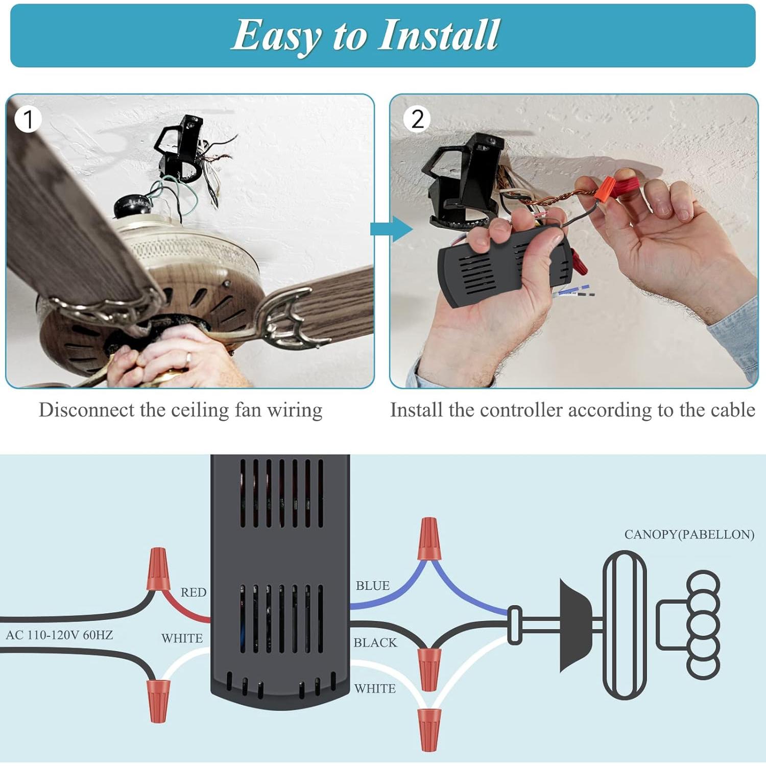 Kit Control Remoto Ventilador Techo Prichor HK05, Wi-Fi, 3 Velocidades