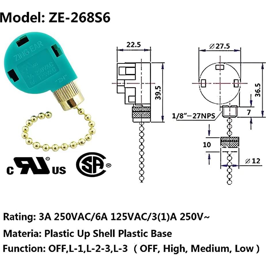 Interruptor de cadena Zing Ear ZE-268S6 3 velocidades 4 cables