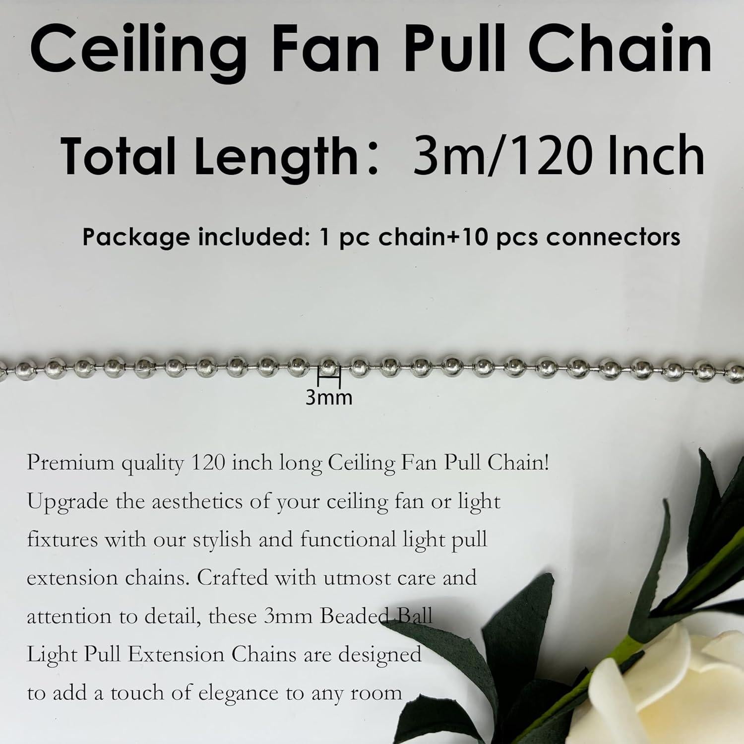 Cadena de Tirar para Ventilador de Techo Cobata 304.8 cm Plateada