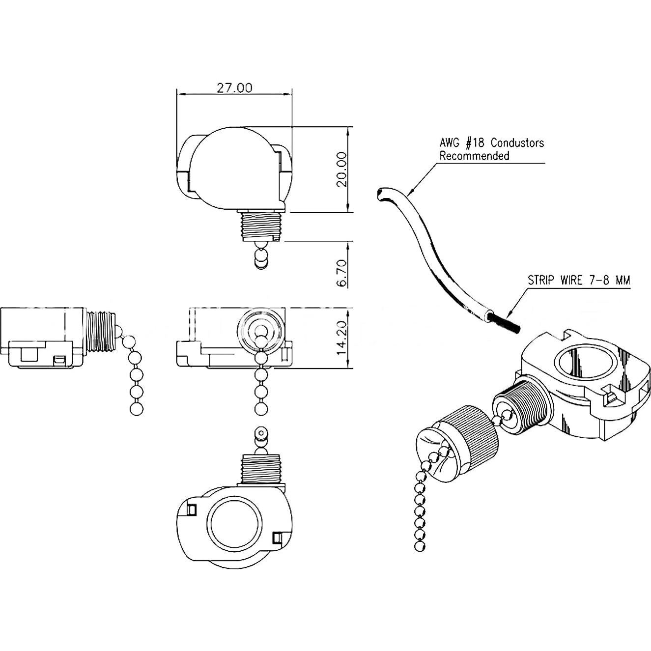 Interruptor de Luz de Ventilador de Techo E87438 2 Pcs 6A