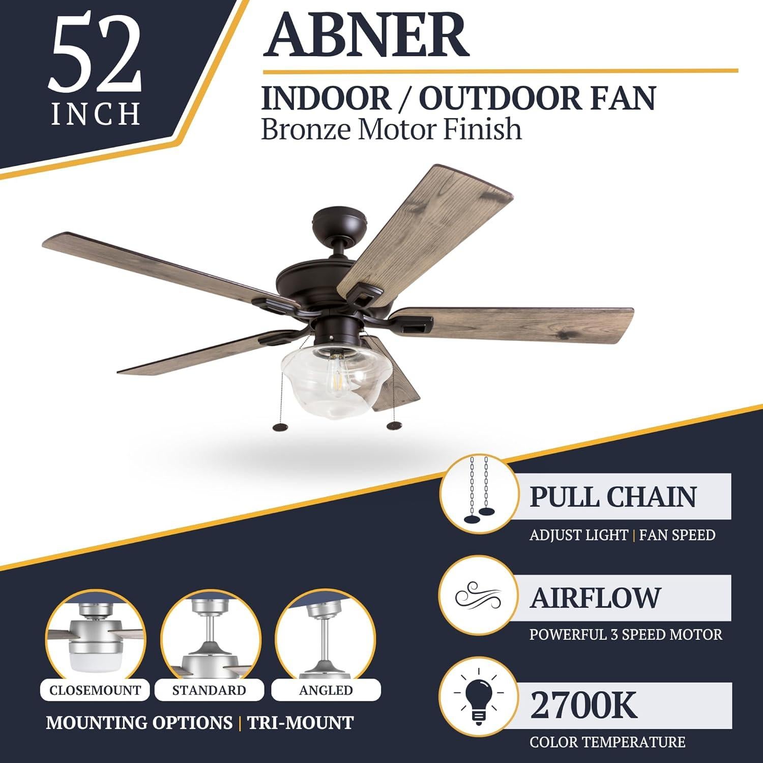 Ventilador de Techo Prominence Home Abner 132 cm con Luz LED