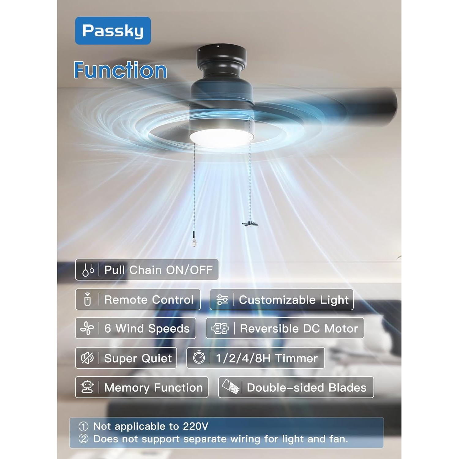 Ventilador de Techo Passky 106.68 cm con Luz y Control Remoto