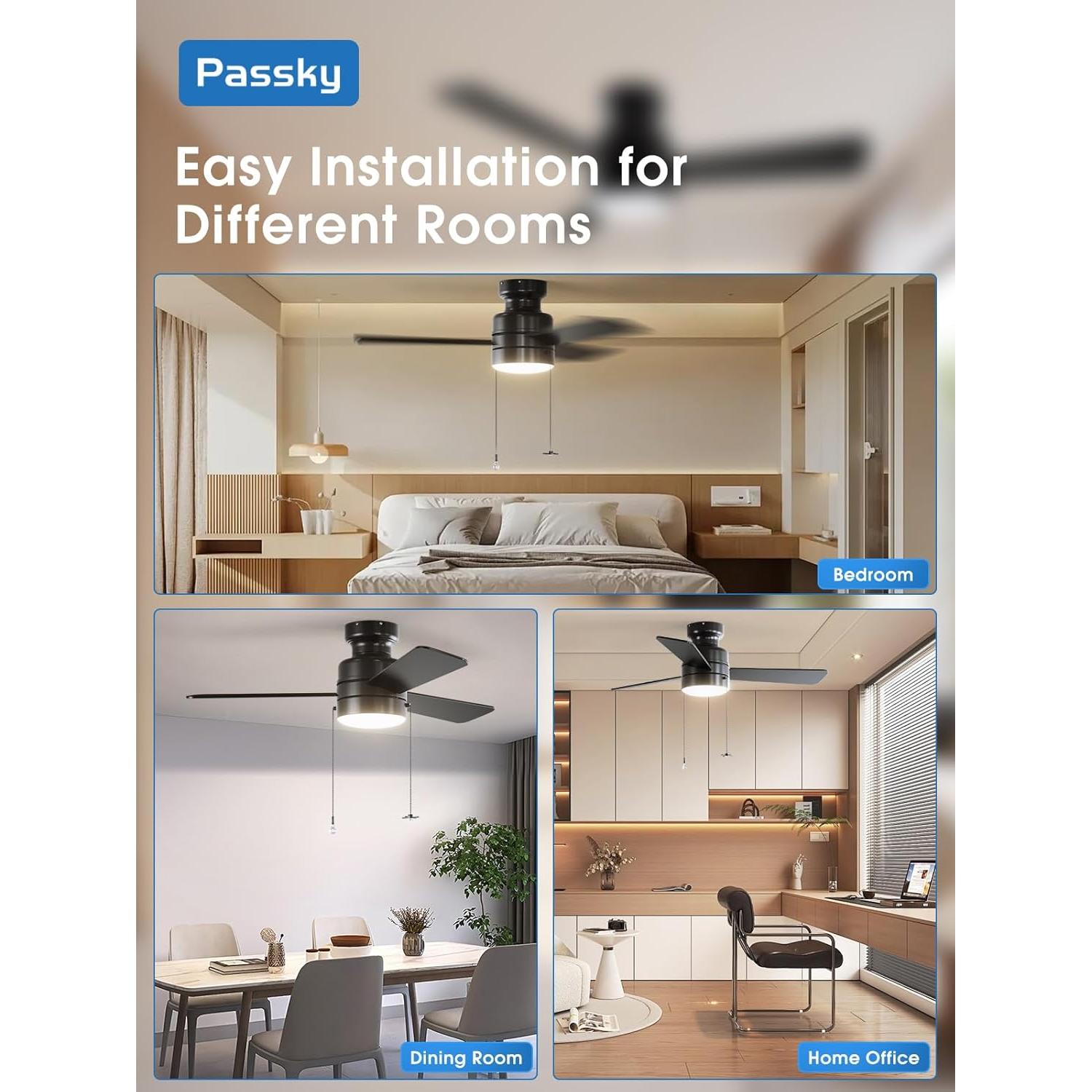 Ventilador de Techo Passky 106.68 cm con Luz y Control Remoto