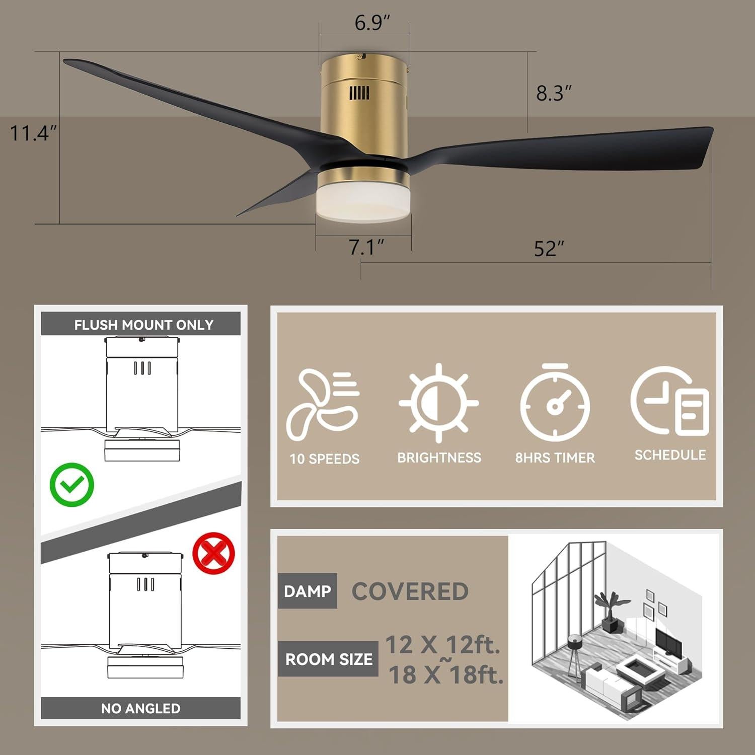Ventilador de Techo Inteligente SMAAIR 132 cm Negro/Dorado