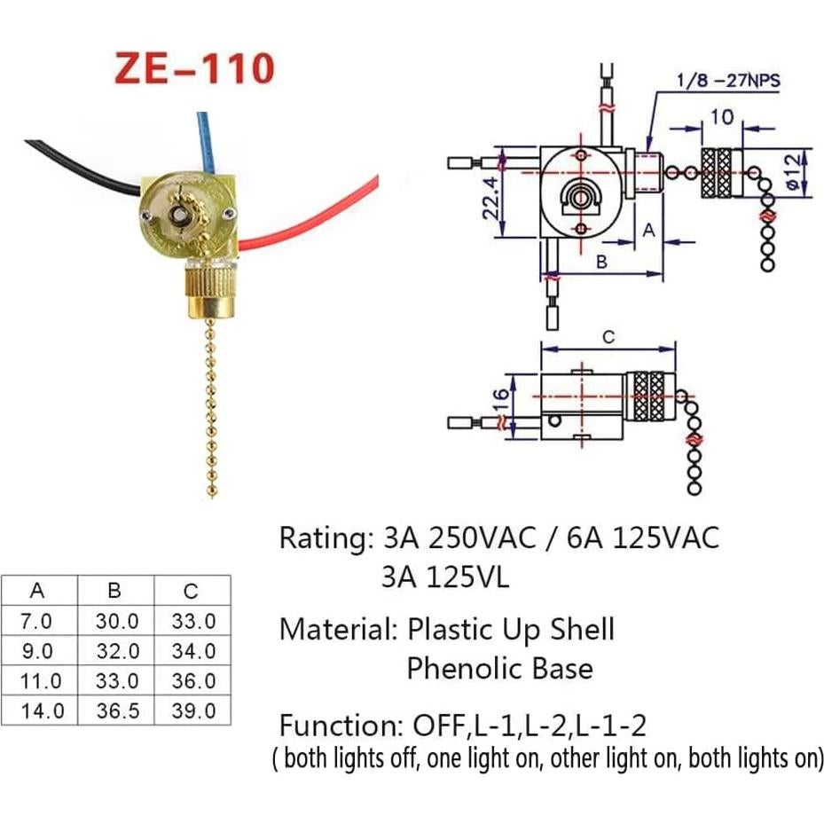 Interruptor de Luz de Ventilador Aoprofree ZE-110 3 Vías Latón