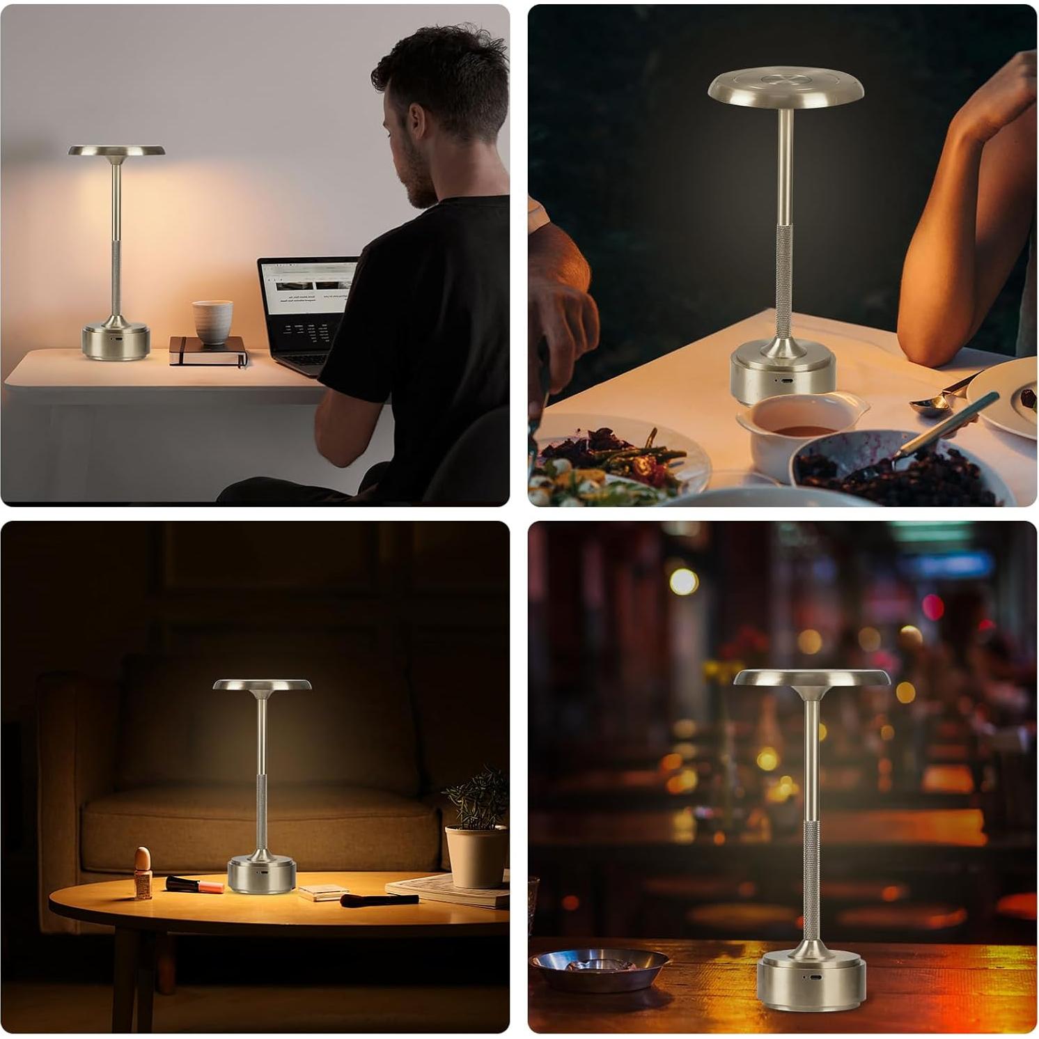 Lámpara de mesa LED recargable HAPYGI 5200mAh Plata