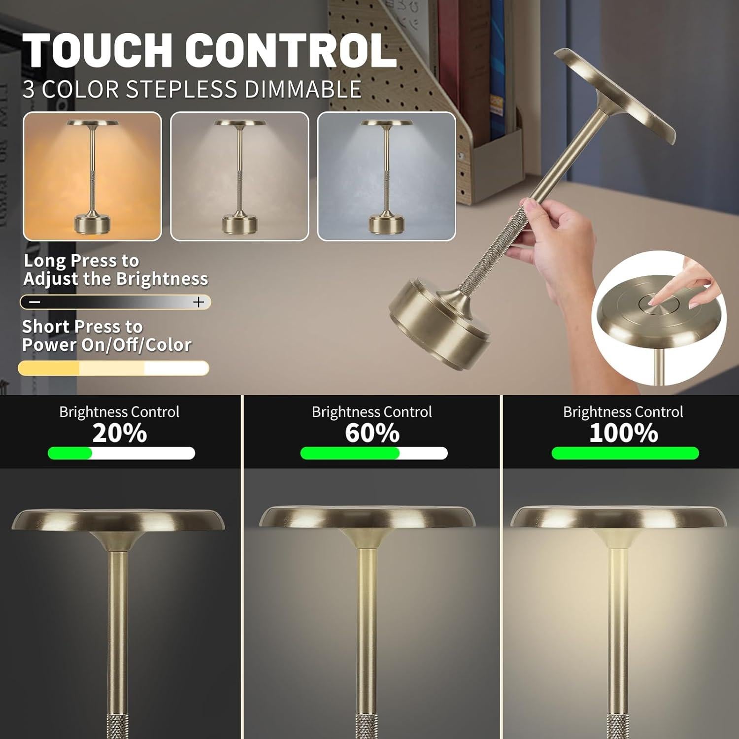 Lámpara de mesa LED recargable HAPYGI 5200mAh Plata