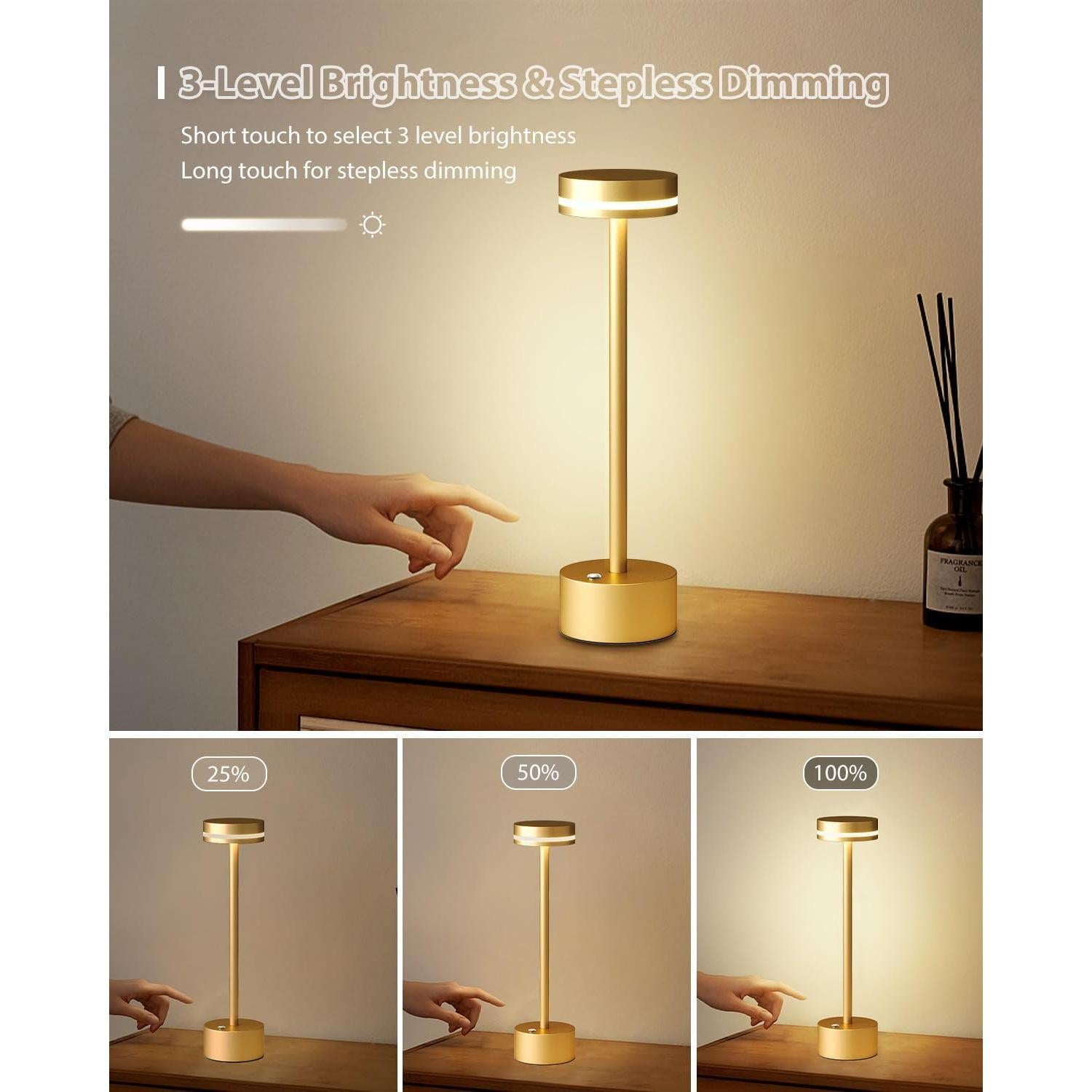 Lámpara de Mesa Inalámbrica LED FUNTAPHANTA Dorada 4000mAh