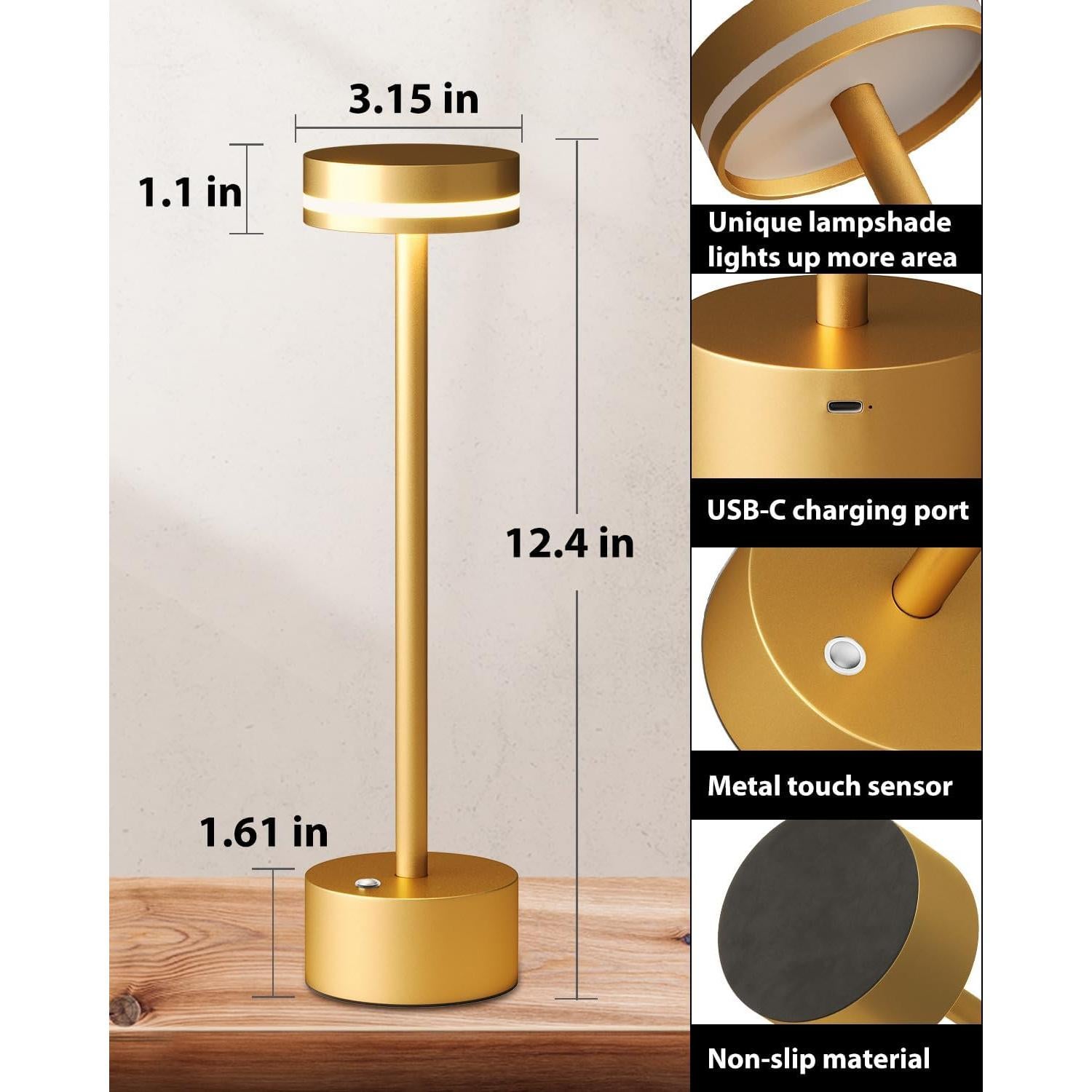 Lámpara de Mesa Inalámbrica LED FUNTAPHANTA Dorada 4000mAh