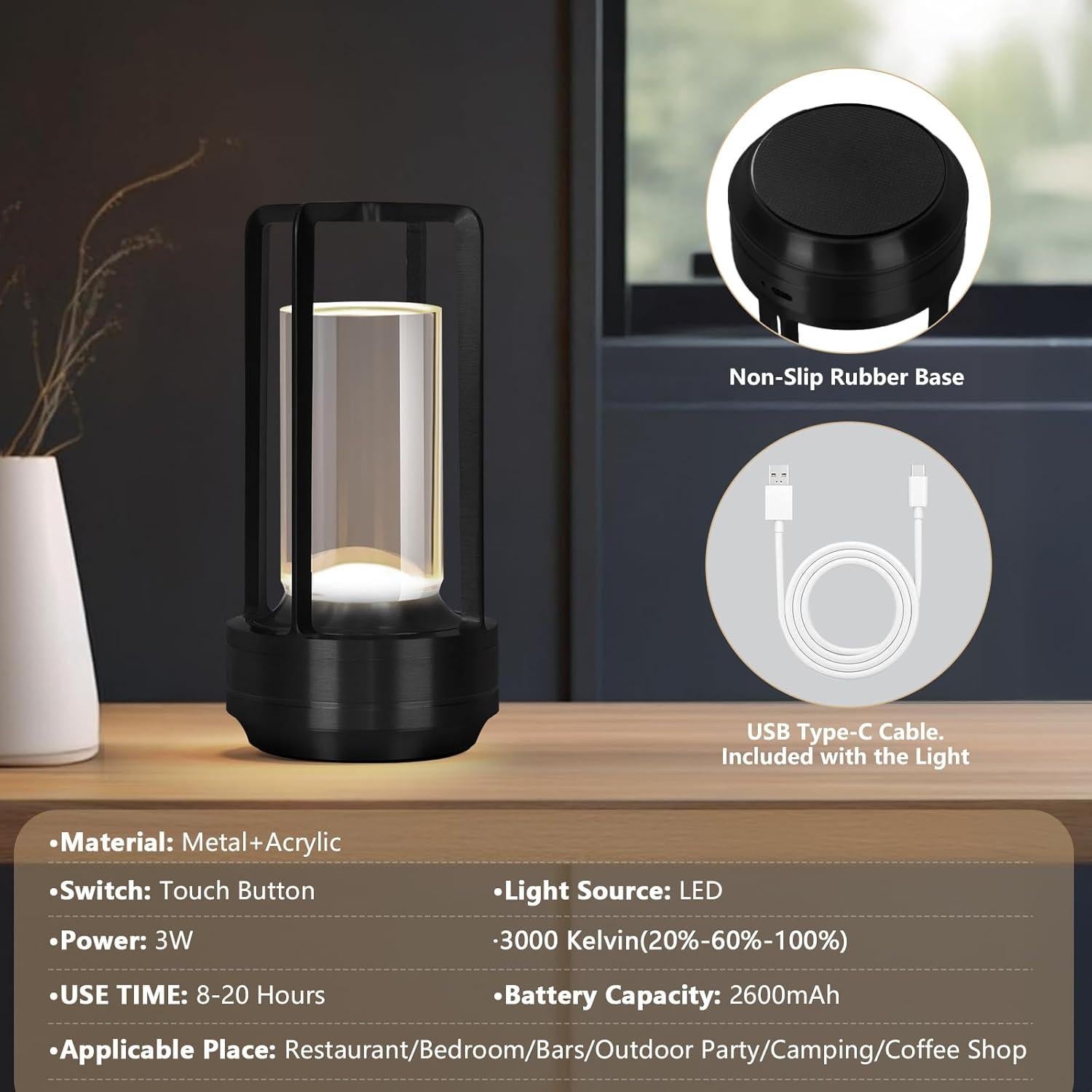 Lámpara de Mesa LED Inalámbrica Baishezhuan A-1 Negra