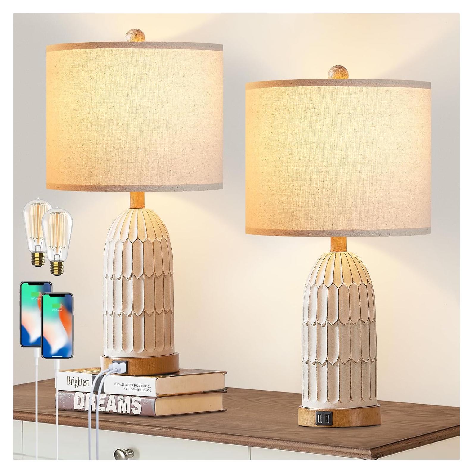 Juego de 2 Lámparas de Mesa Táctiles Cinkeda Regulables USB