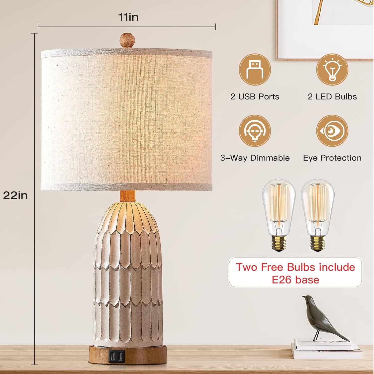 Juego de 2 Lámparas de Mesa Táctiles Cinkeda Regulables USB