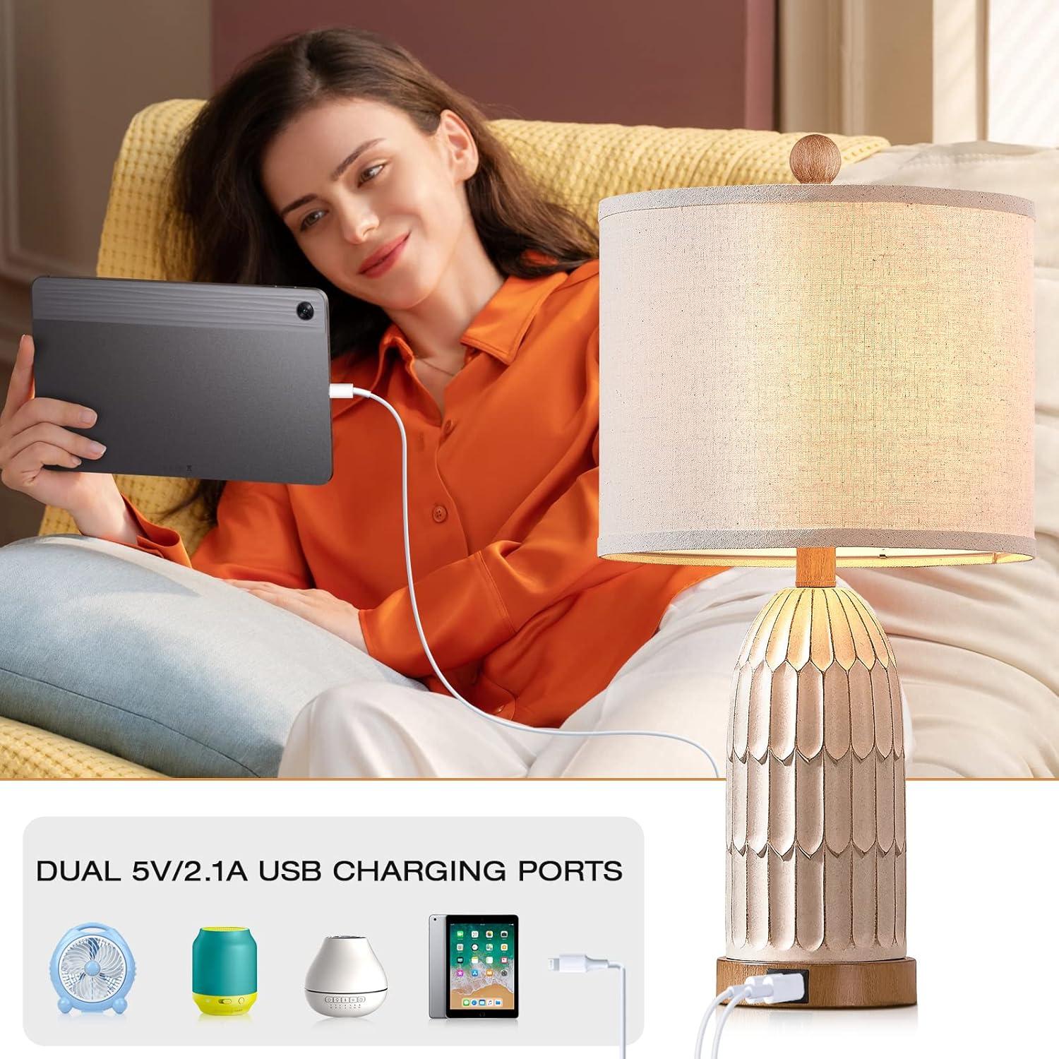 Juego de 2 Lámparas de Mesa Táctiles Cinkeda Regulables USB