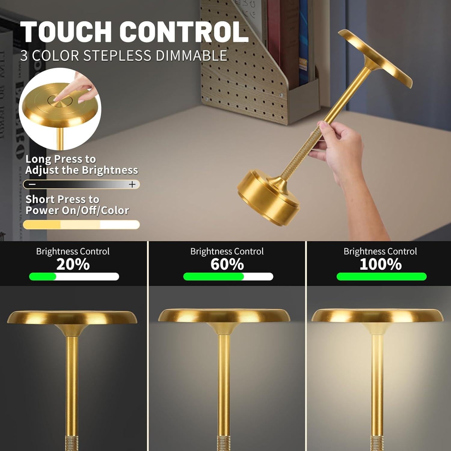 Lámpara de Mesa LED Portátil Recargable YYXGOOB Dorado