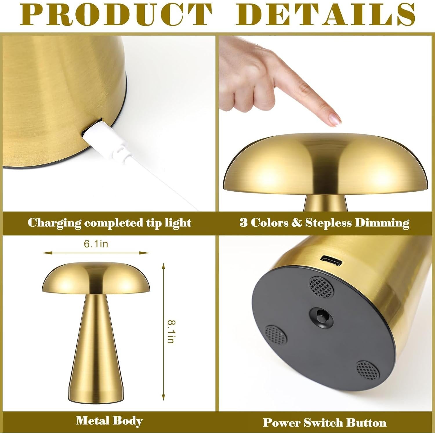 Juego de 2 Lámparas de Hongo LED VIHOSE Recargables 15h