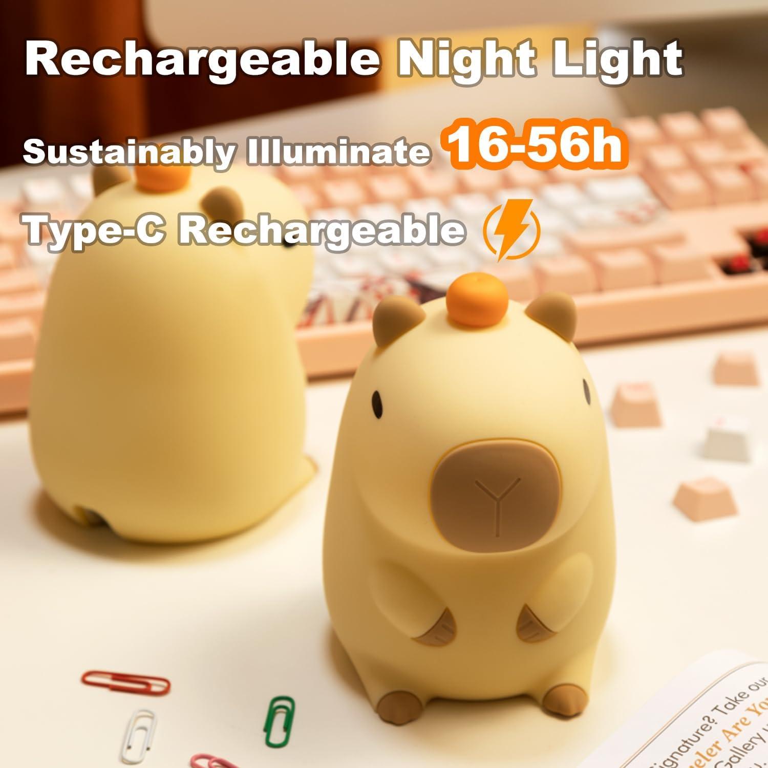 Luz Nocturna LED Capibara ShopHar, Recargable USB, Regulable