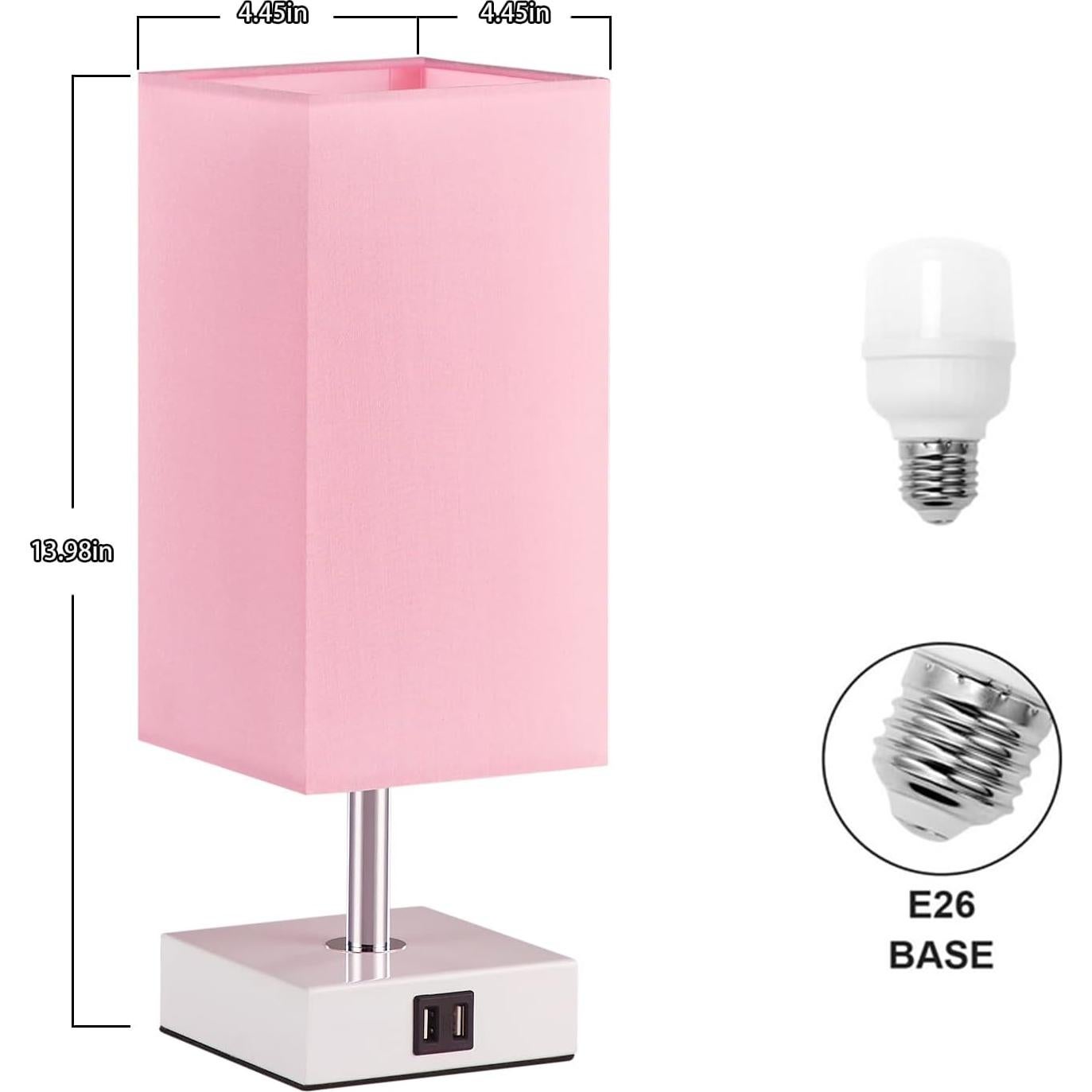 Lámpara de Mesa Táctil Ambimall Rosa con 2 Puertos USB