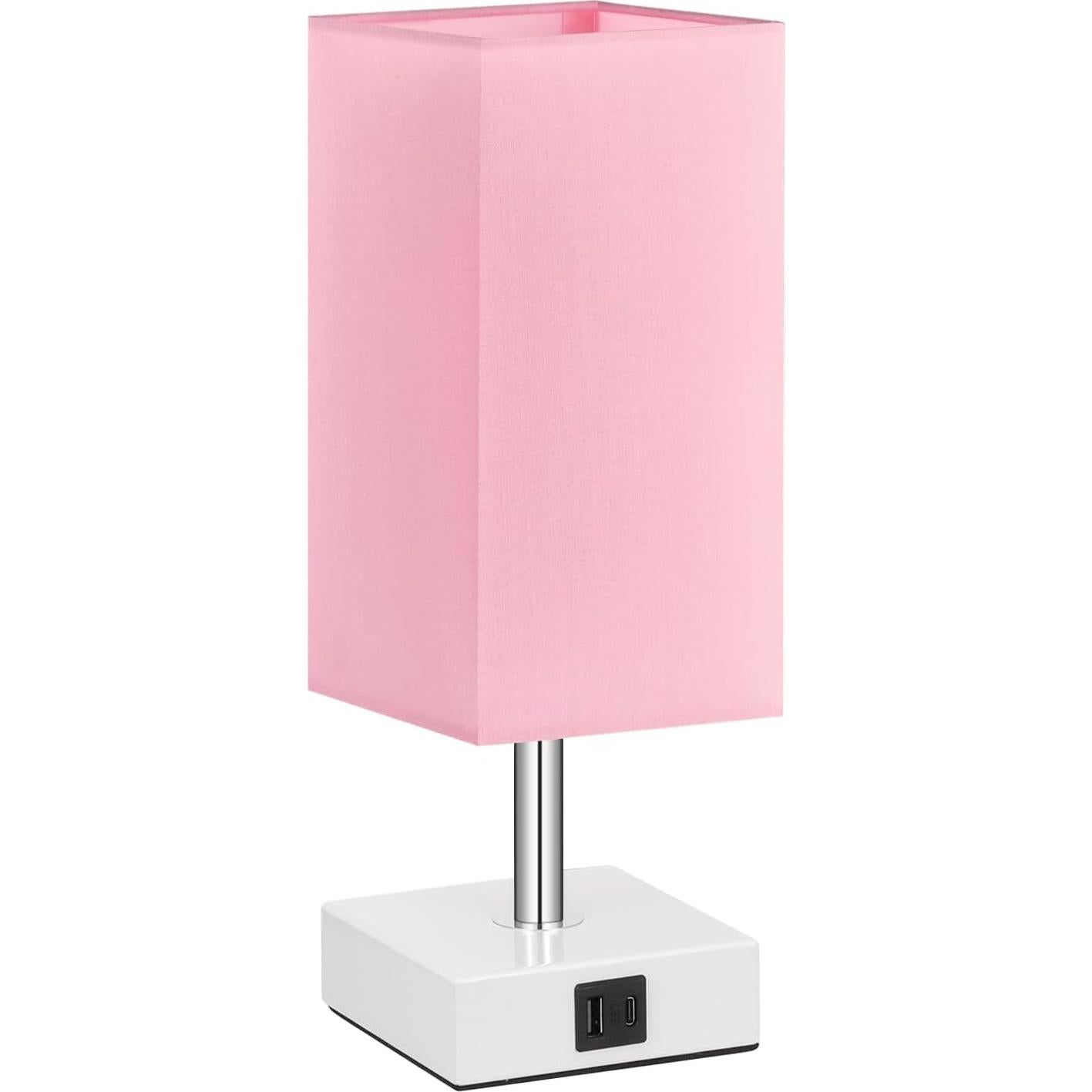 Lámpara de Mesa Táctil Ambimall Rosa con 2 Puertos USB