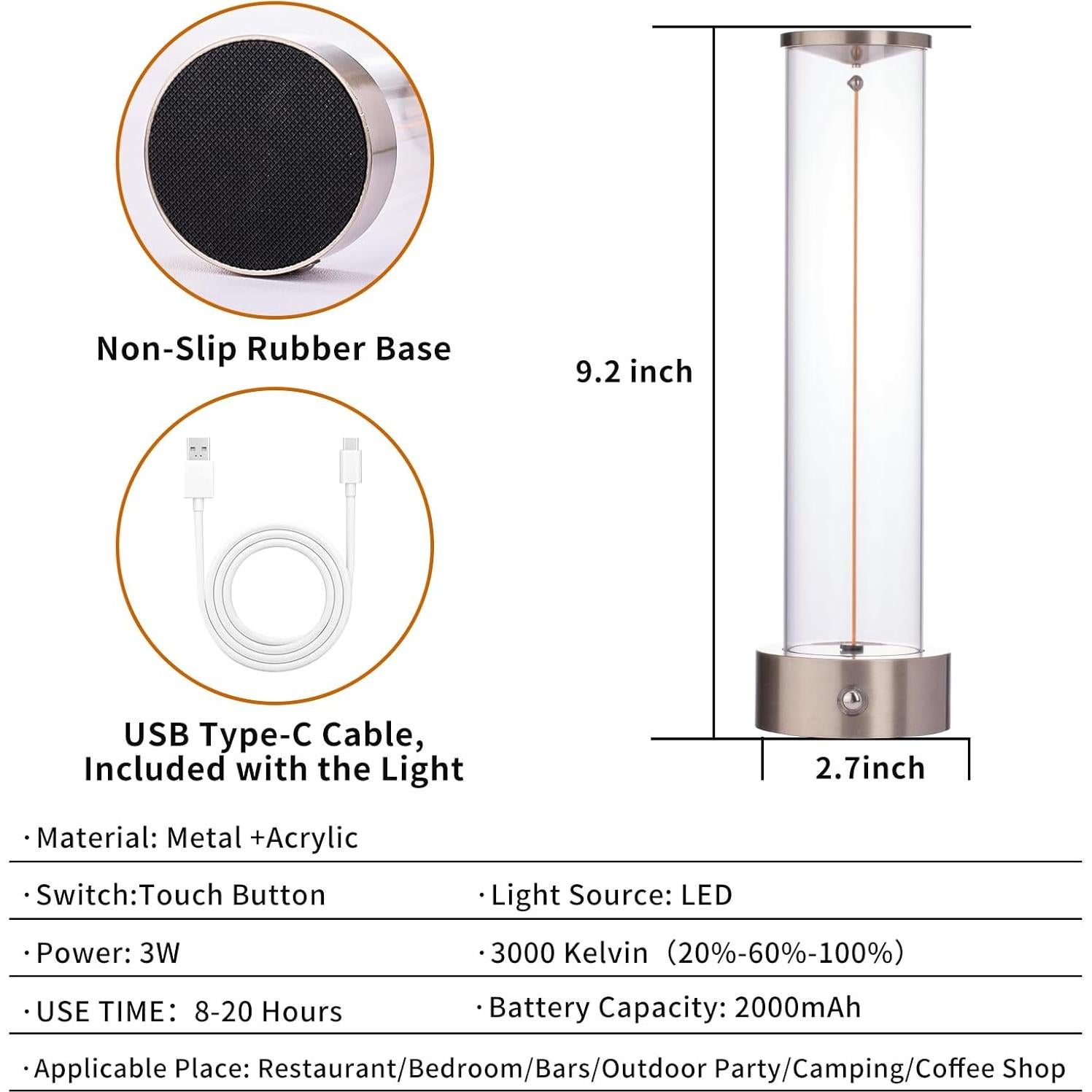 Lámpara de Mesa LED Inalámbrica Recargable Plata 2000mAh