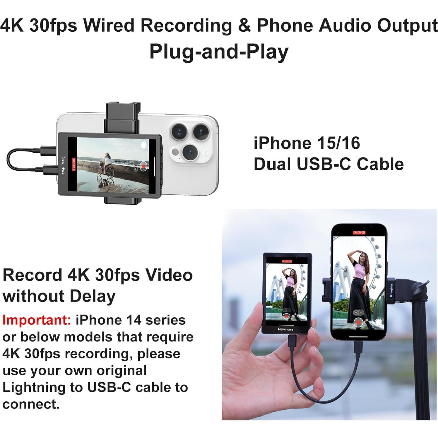 Pantalla de Vlog Newmowa PH01, 4K 30fps, Control Remoto