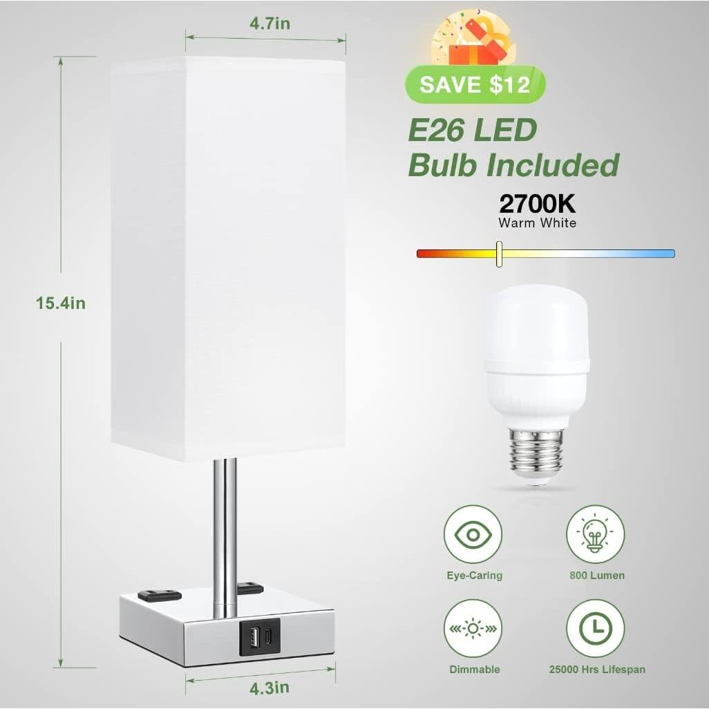 Set de 2 Lámparas de Mesita Táctil Aooshine con USB-C y CA