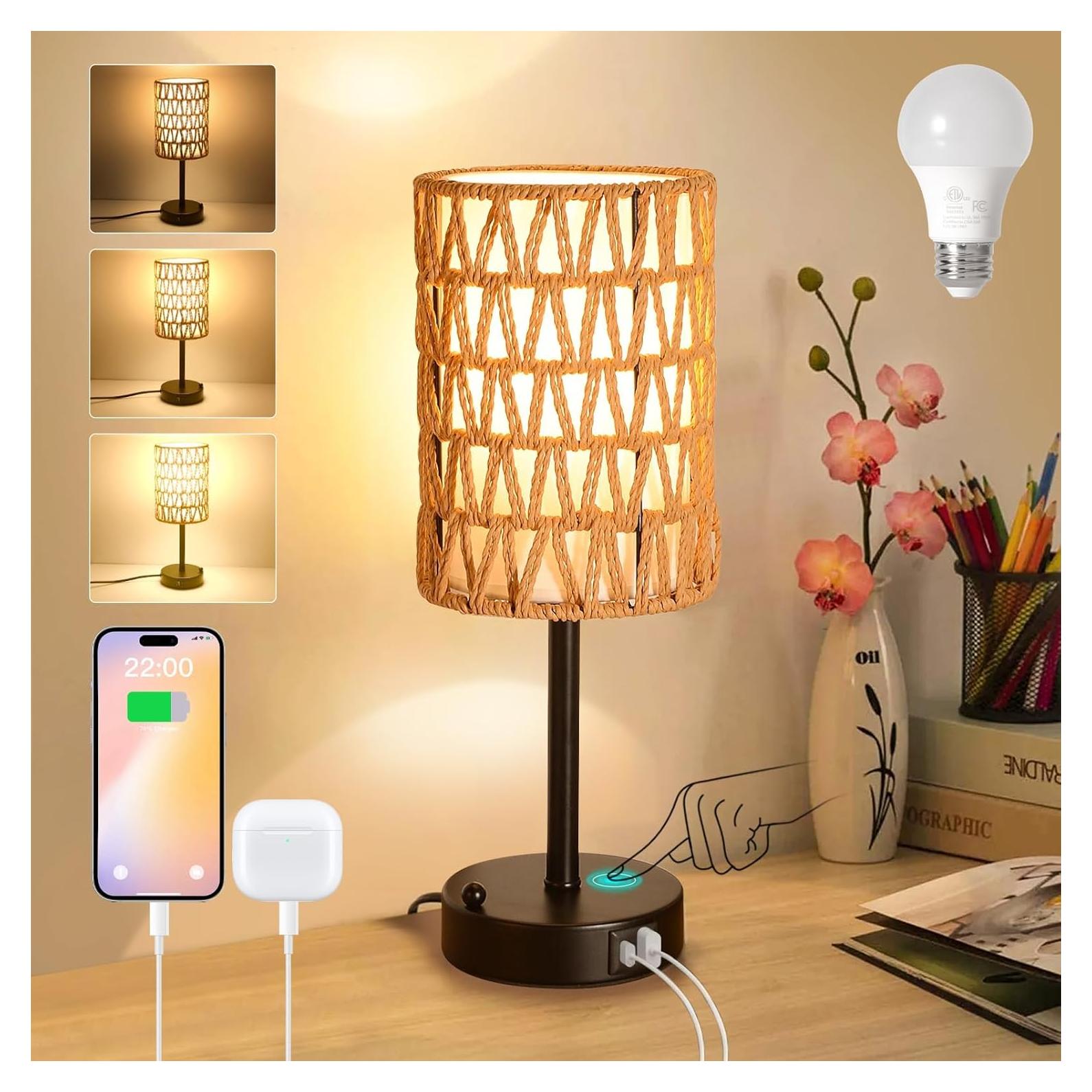 Lámpara de Mesa Táctil Plomixius Boho con USB y LED 9W