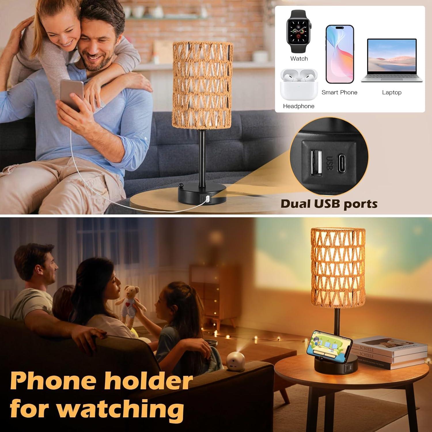 Lámpara de Mesa Táctil Plomixius Boho con USB y LED 9W