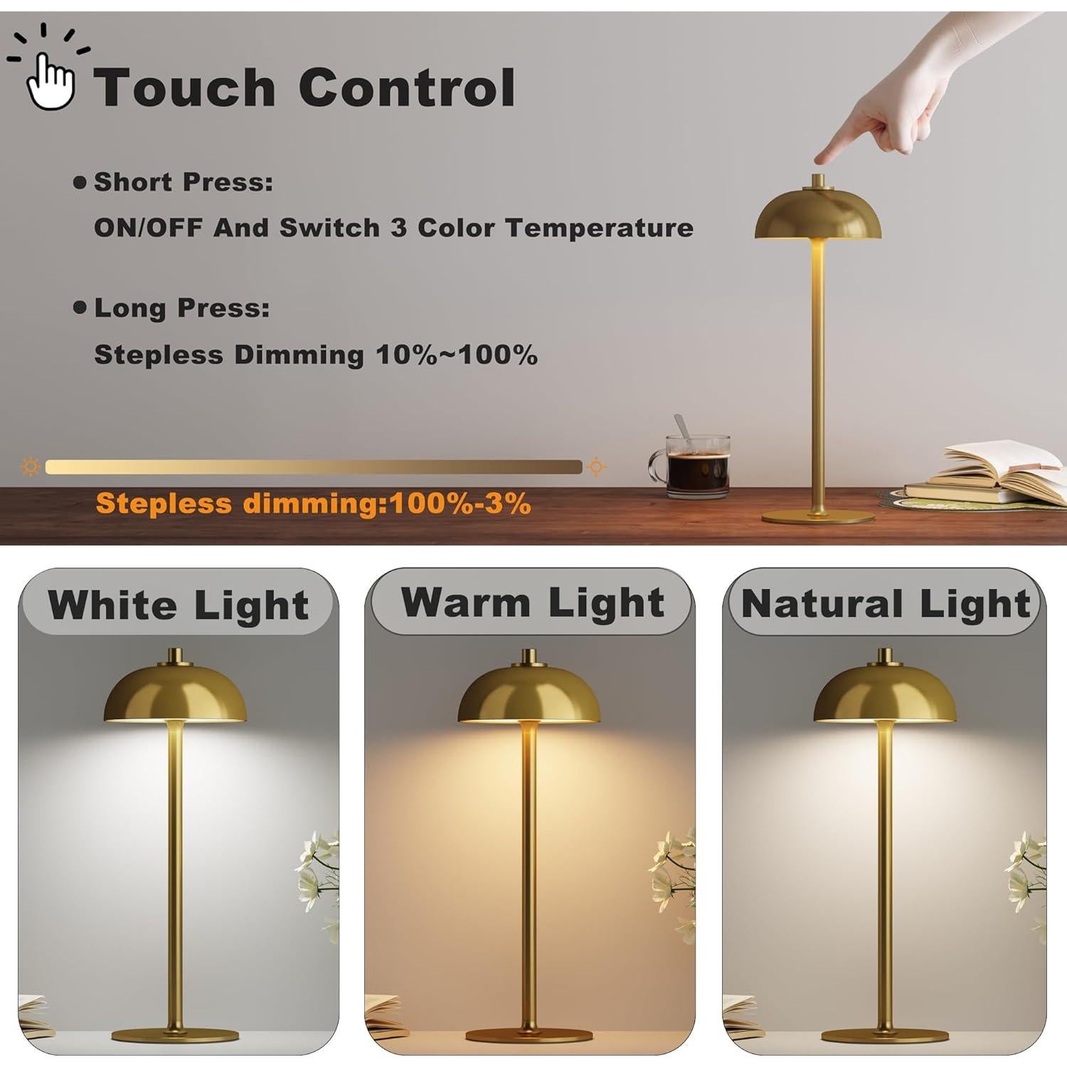 Lámpara de Mesa Inalámbrica JONEMO Oro Cepillado 5000mAh