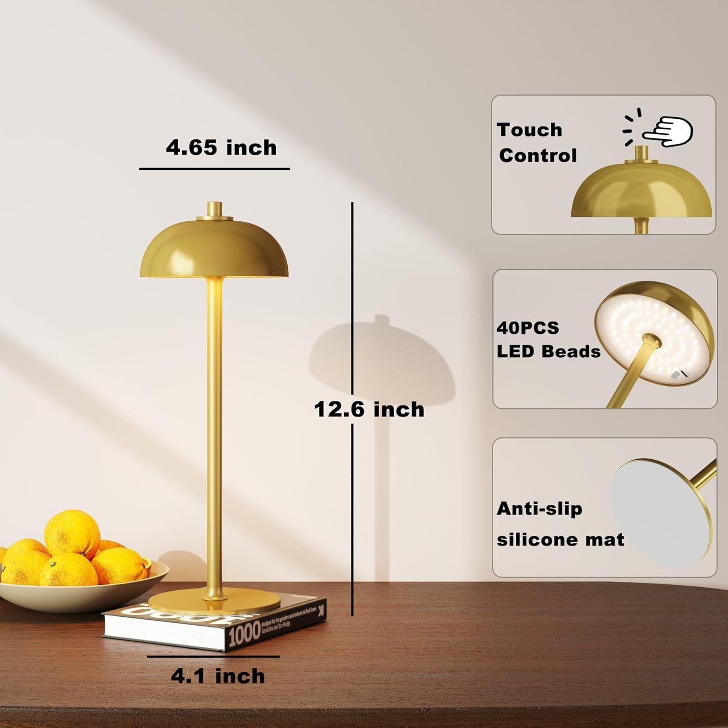 Lámpara de Mesa Inalámbrica JONEMO Oro Cepillado 5000mAh