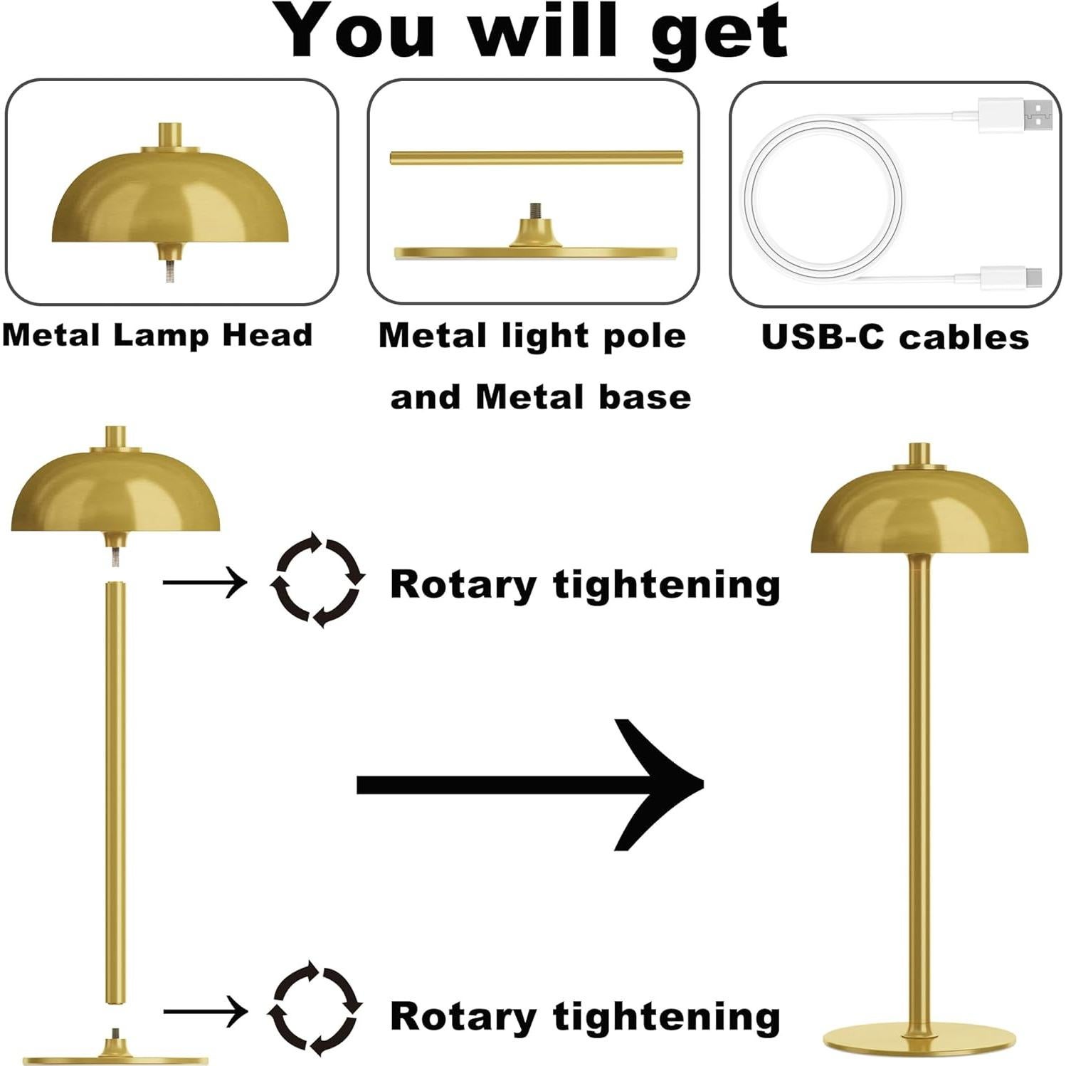 Lámpara de Mesa Inalámbrica JONEMO Oro Cepillado 5000mAh