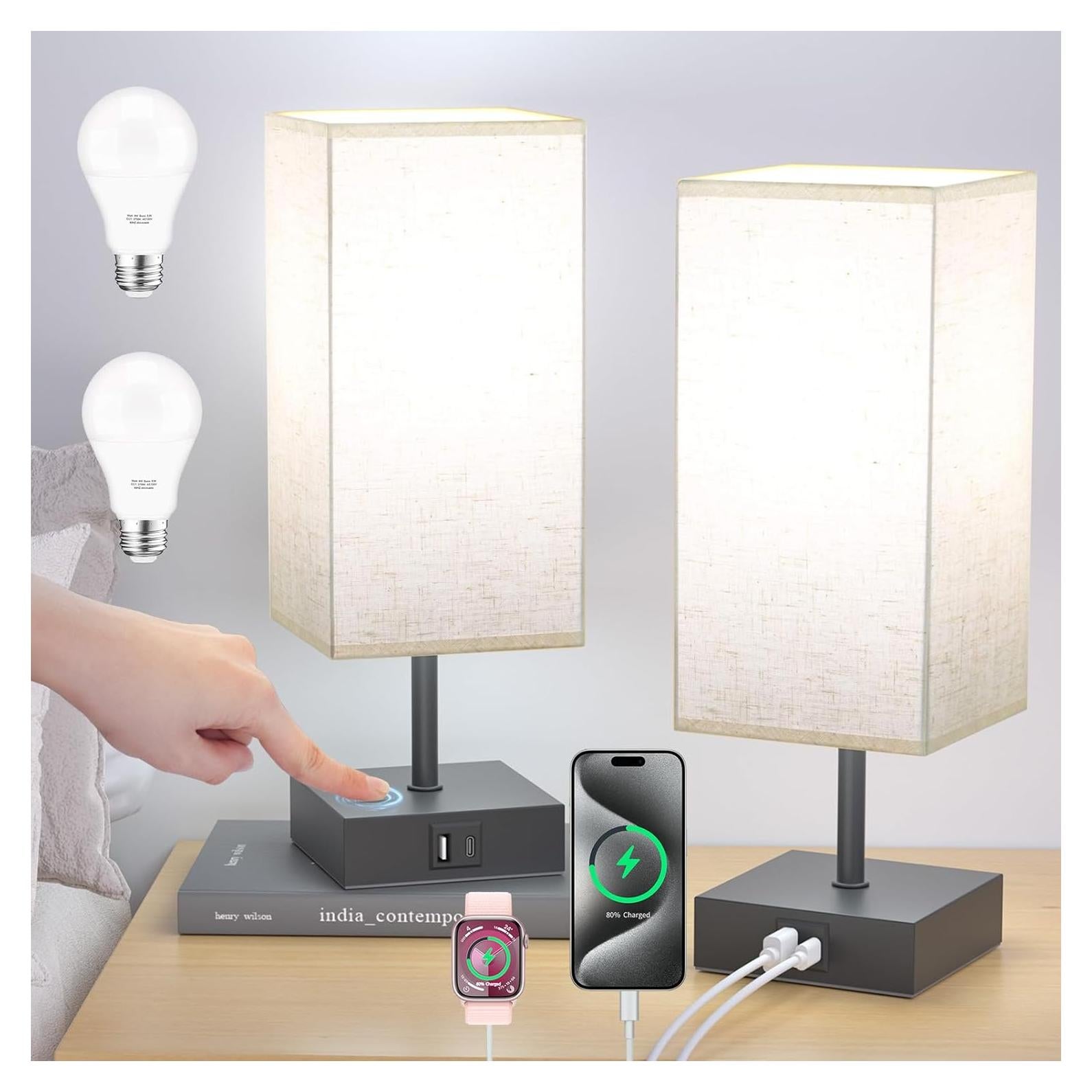 Lámparas de Mesa Táctil Hansang con Carga USB - Paquete de 2