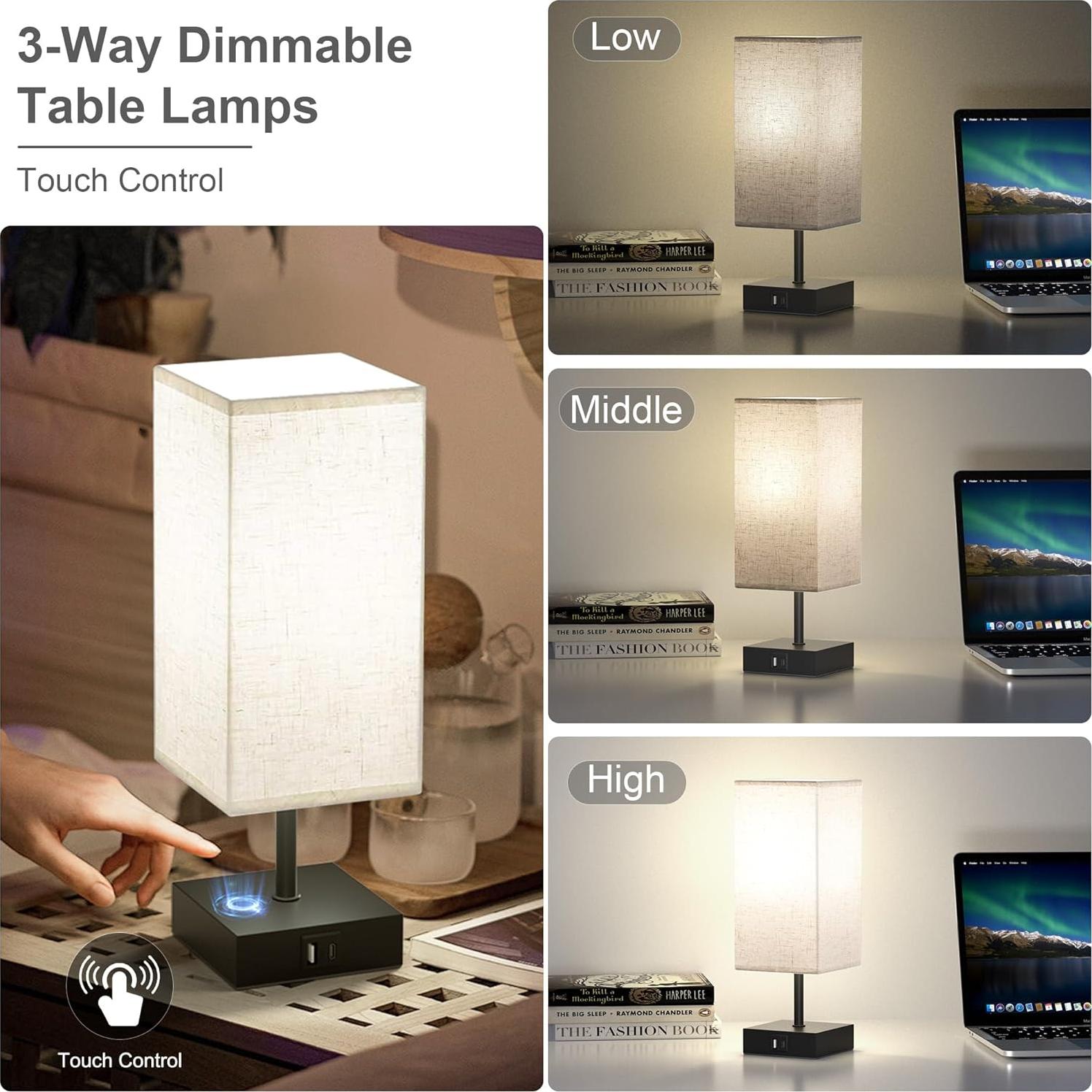 Lámparas de Mesa Táctil Hansang con Carga USB - Paquete de 2