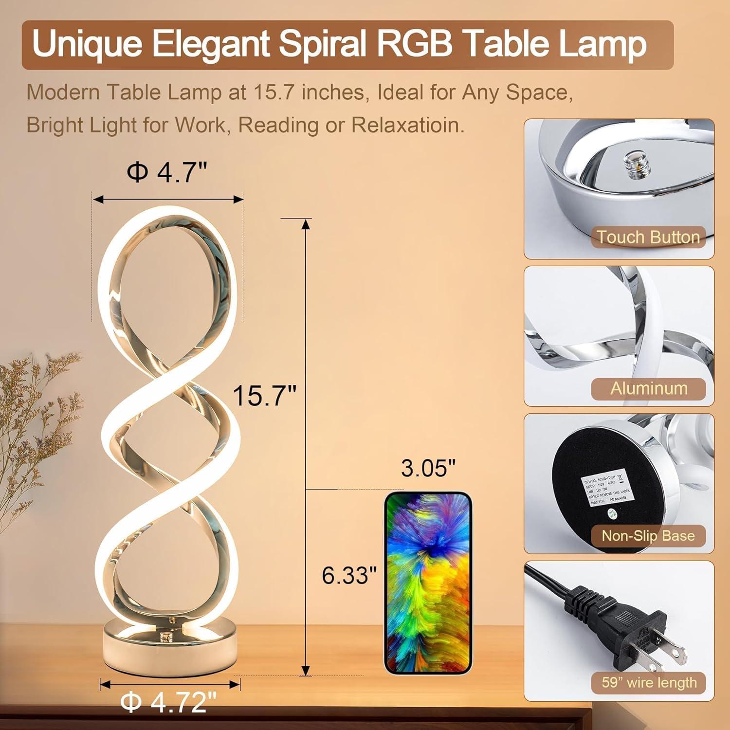 Lámpara de Mesa Táctil LED Adebime Espiral RGB 40 cm