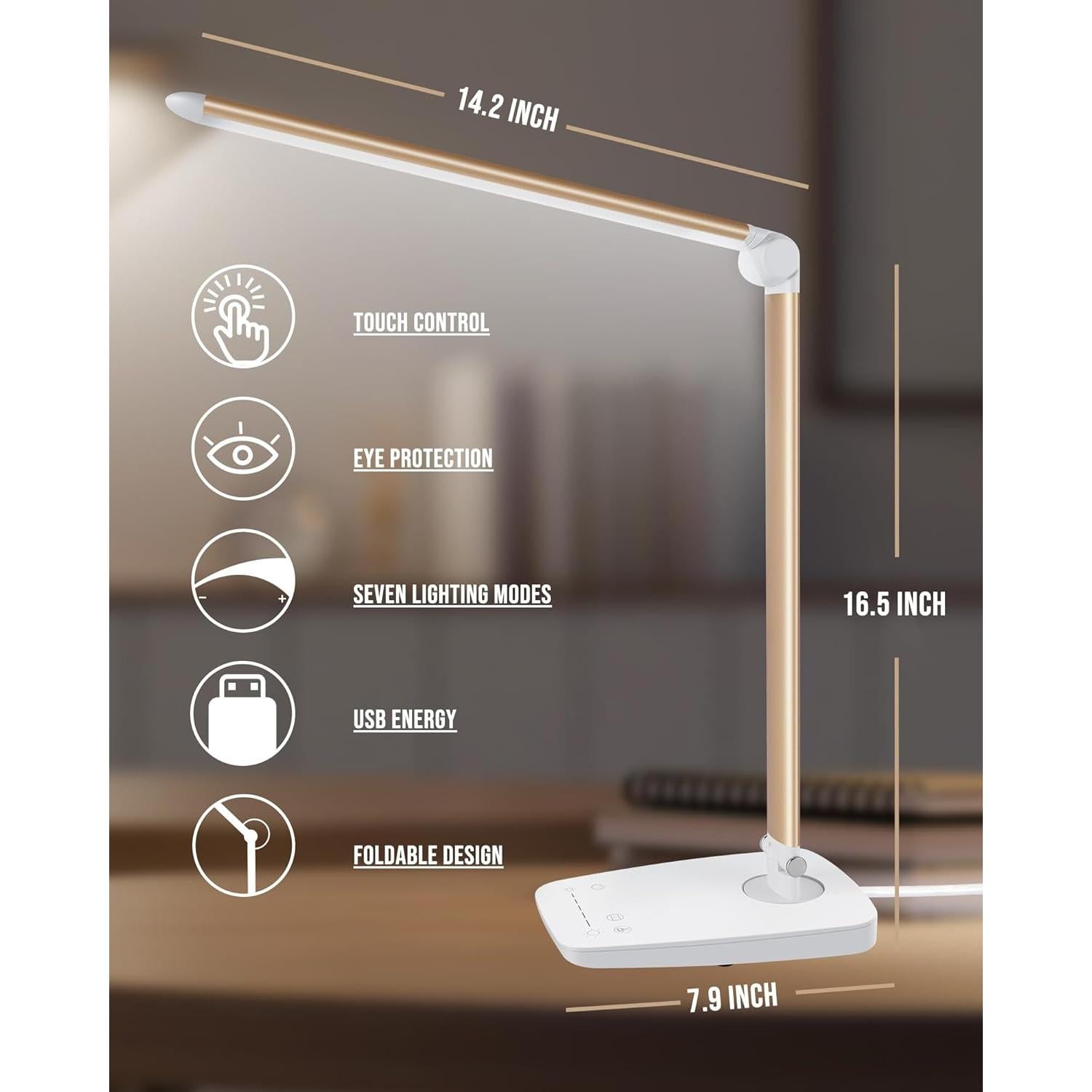 Lámpara de Escritorio LED Lichamp 12W con Carga USB y Control Táctil