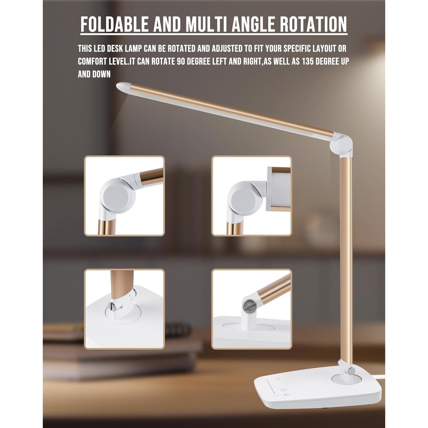 Lámpara de Escritorio LED Lichamp 12W con Carga USB y Control Táctil