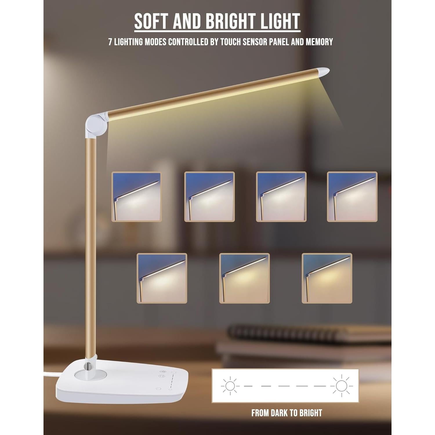 Lámpara de Escritorio LED Lichamp 12W con Carga USB y Control Táctil