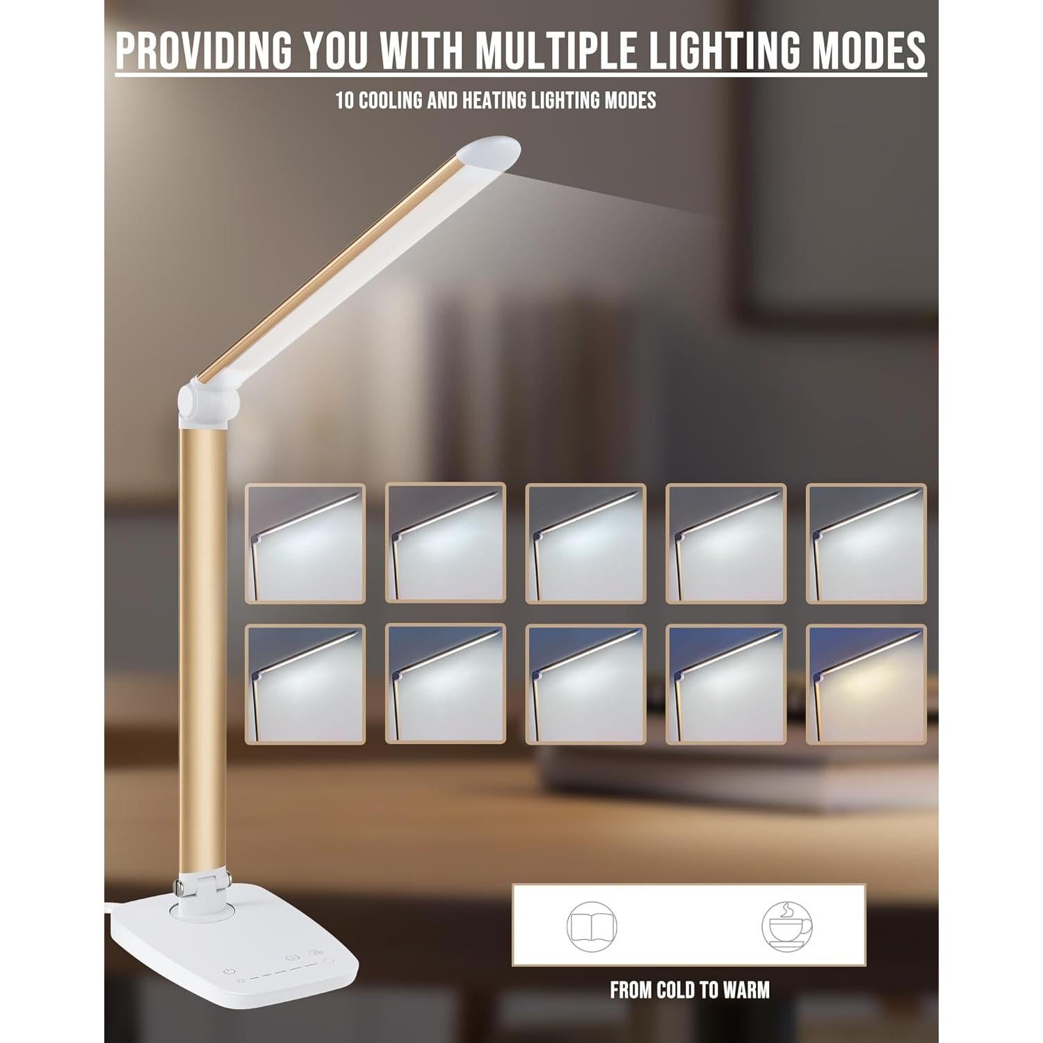 Lámpara de Escritorio LED Lichamp 12W con Carga USB y Control Táctil