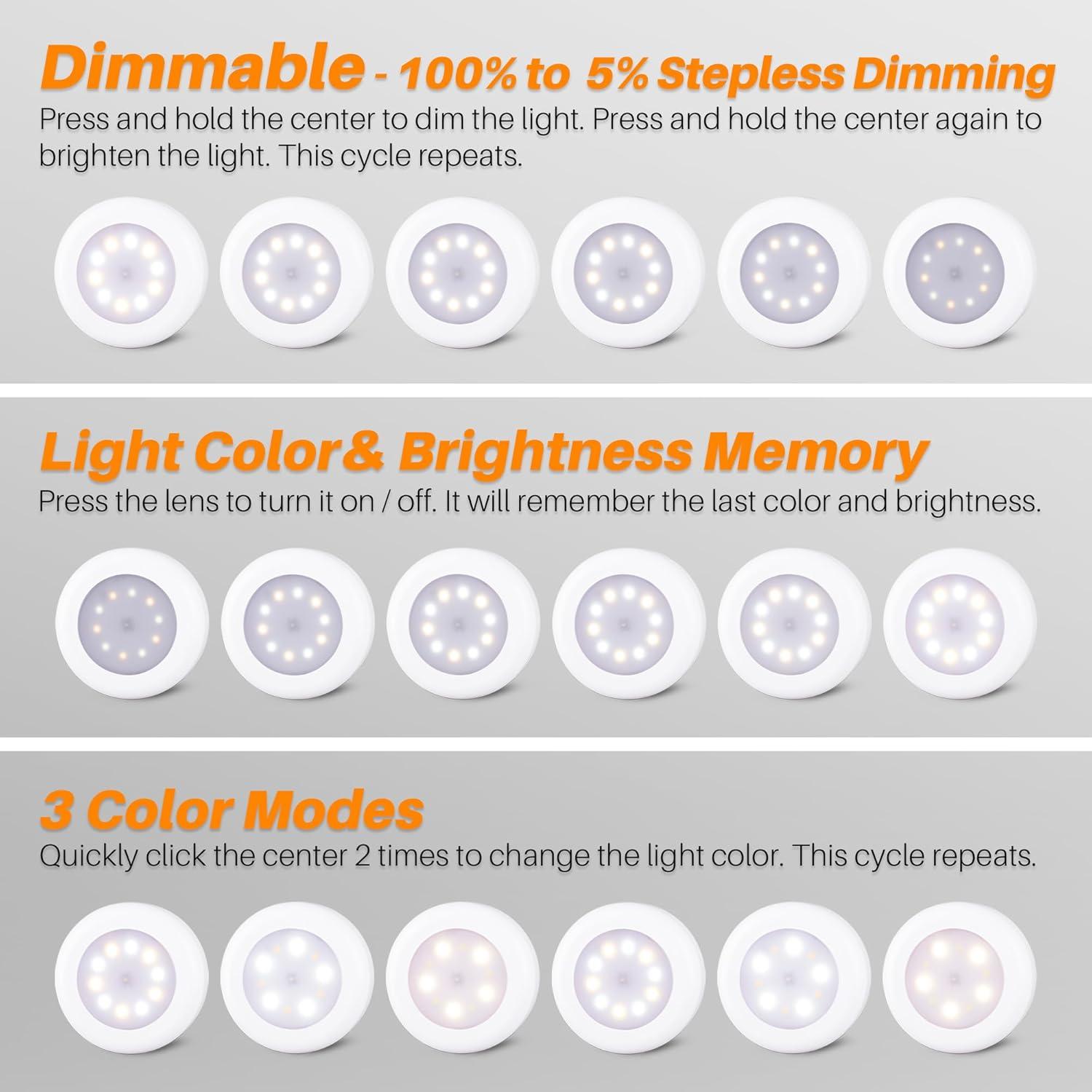 Paquete de 4 Luces Táctiles LED Regulables 7.8cm - Adhesivas