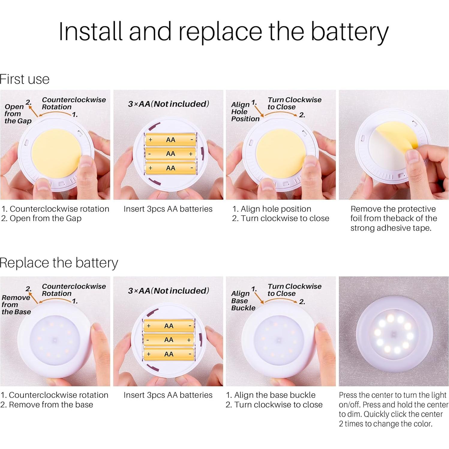 Paquete de 4 Luces Táctiles LED Regulables 7.8cm - Adhesivas