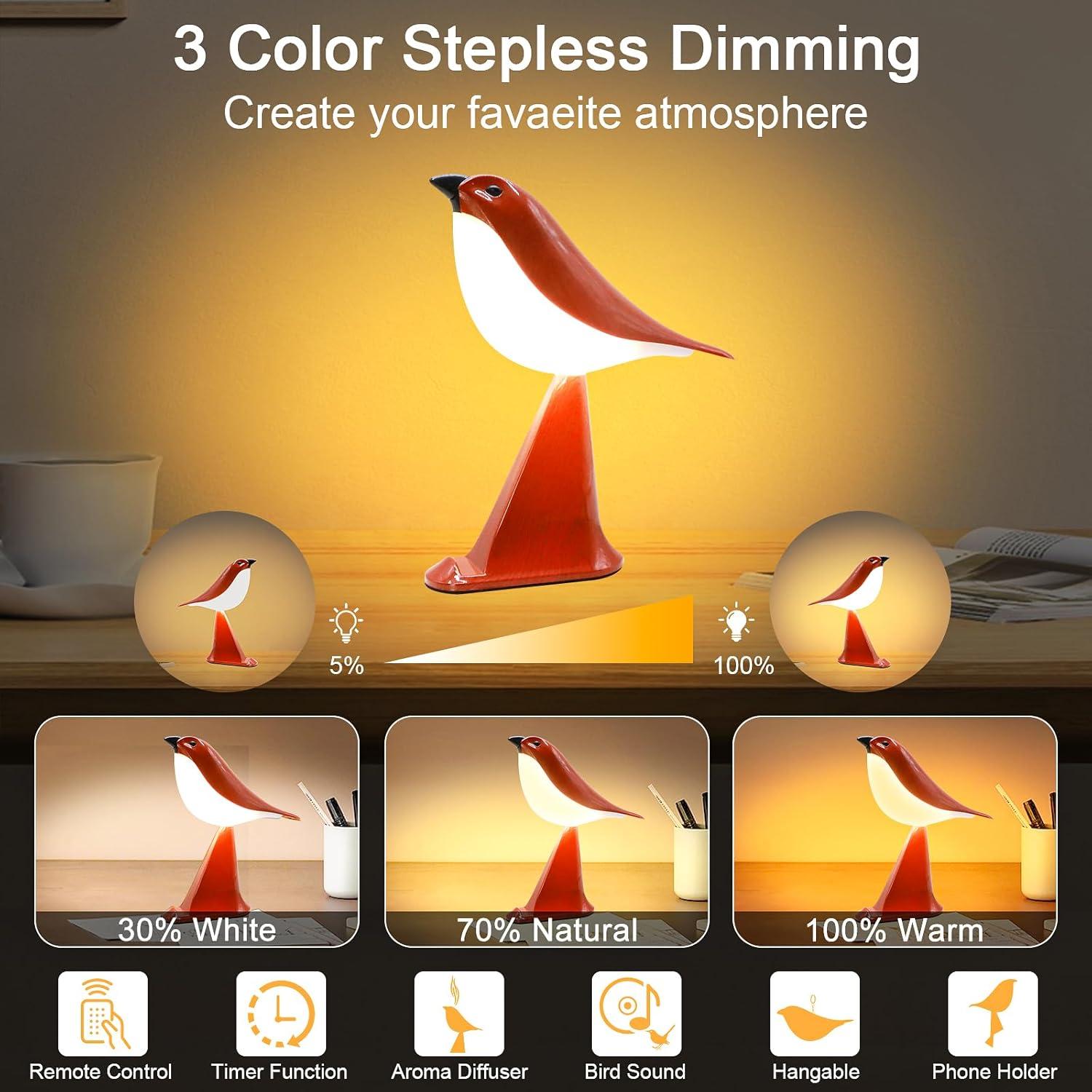 Lámpara de Mesa Pequeña GODENBA Pájaro Rojo Recargable 2600mAh