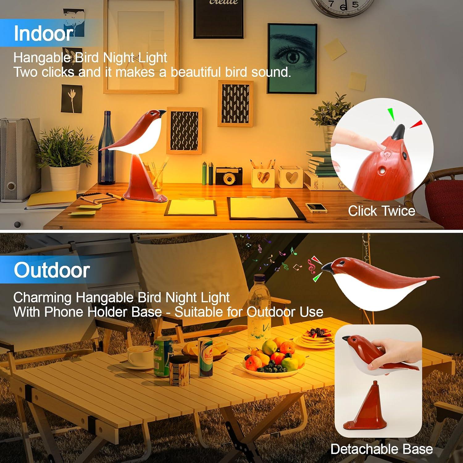 Lámpara de Mesa Pequeña GODENBA Pájaro Rojo Recargable 2600mAh