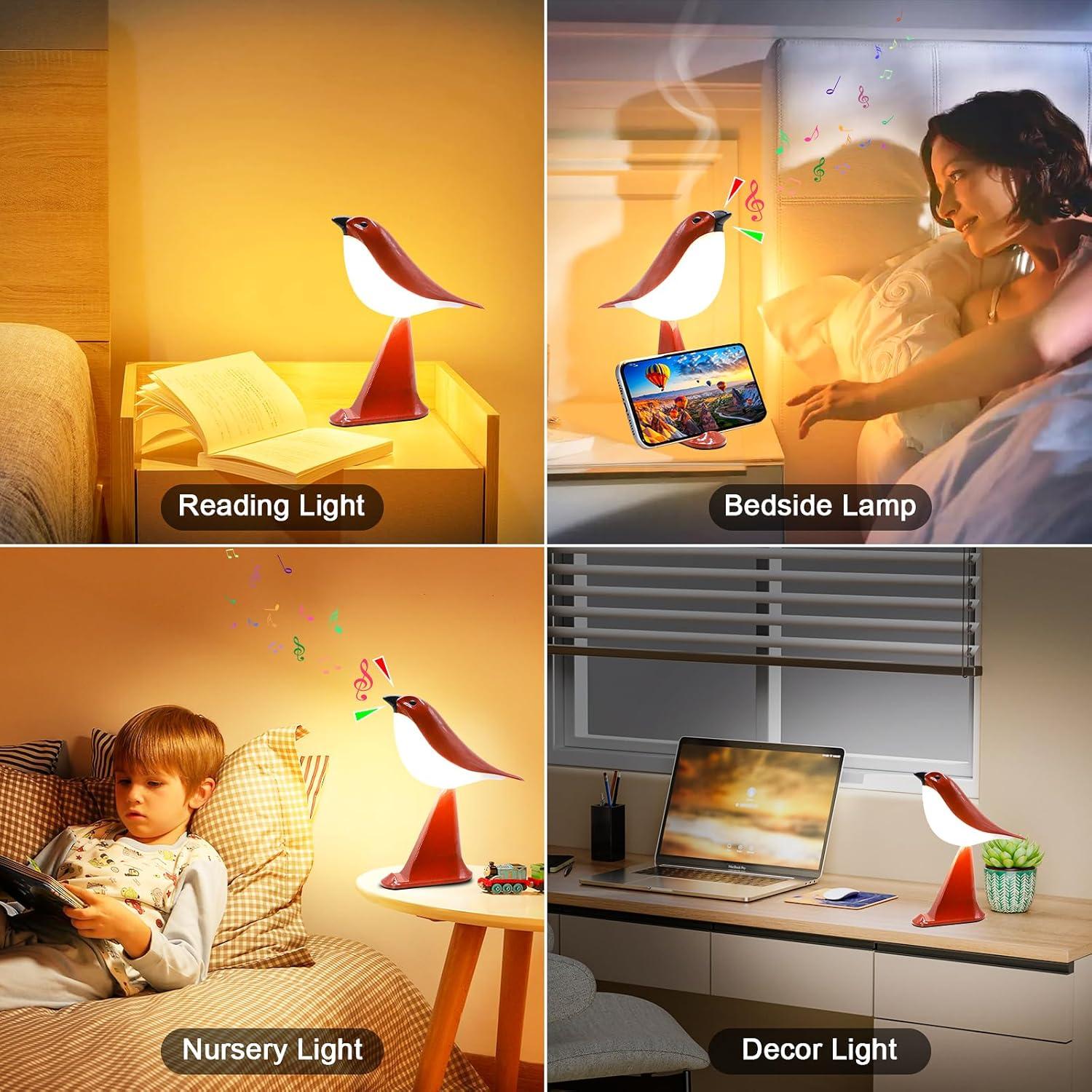 Lámpara de Mesa Pequeña GODENBA Pájaro Rojo Recargable 2600mAh