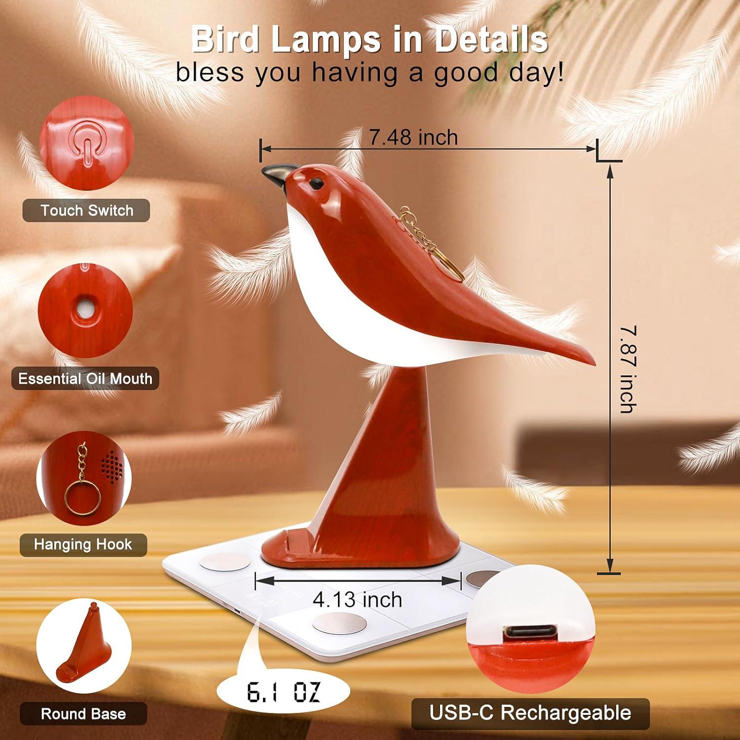 Lámpara de Mesa Pequeña GODENBA Pájaro Rojo Recargable 2600mAh