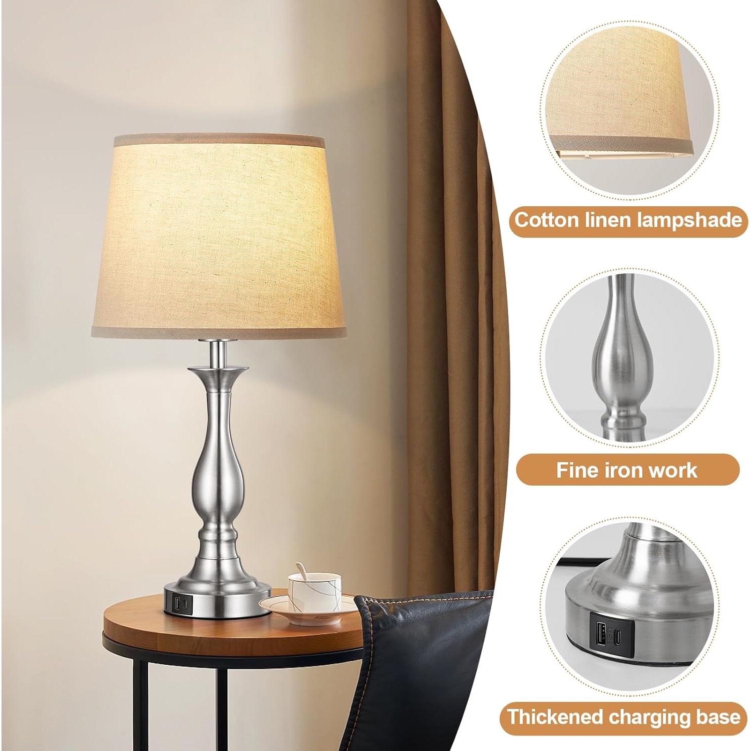 Lámpara de Mesa de Noche Lauag con Control Táctil y Carga USB