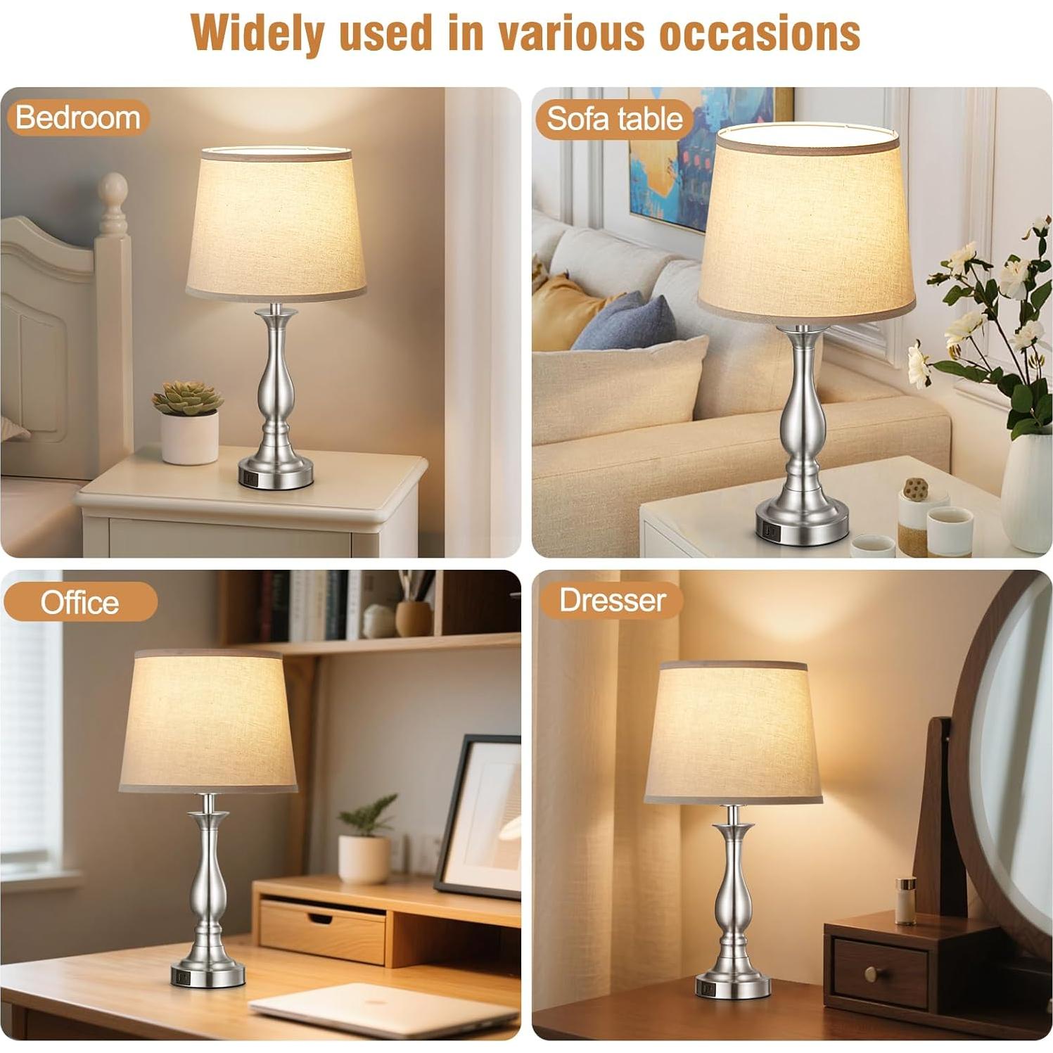 Lámpara de Mesa de Noche Lauag con Control Táctil y Carga USB